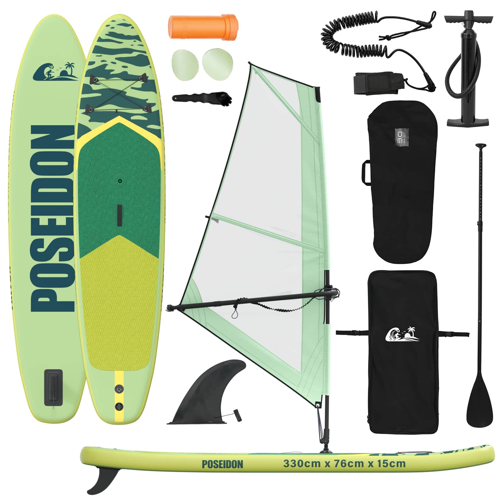 SUP gonfiabile con vela POSEIDON 330 x 76 x 15 cm Verde