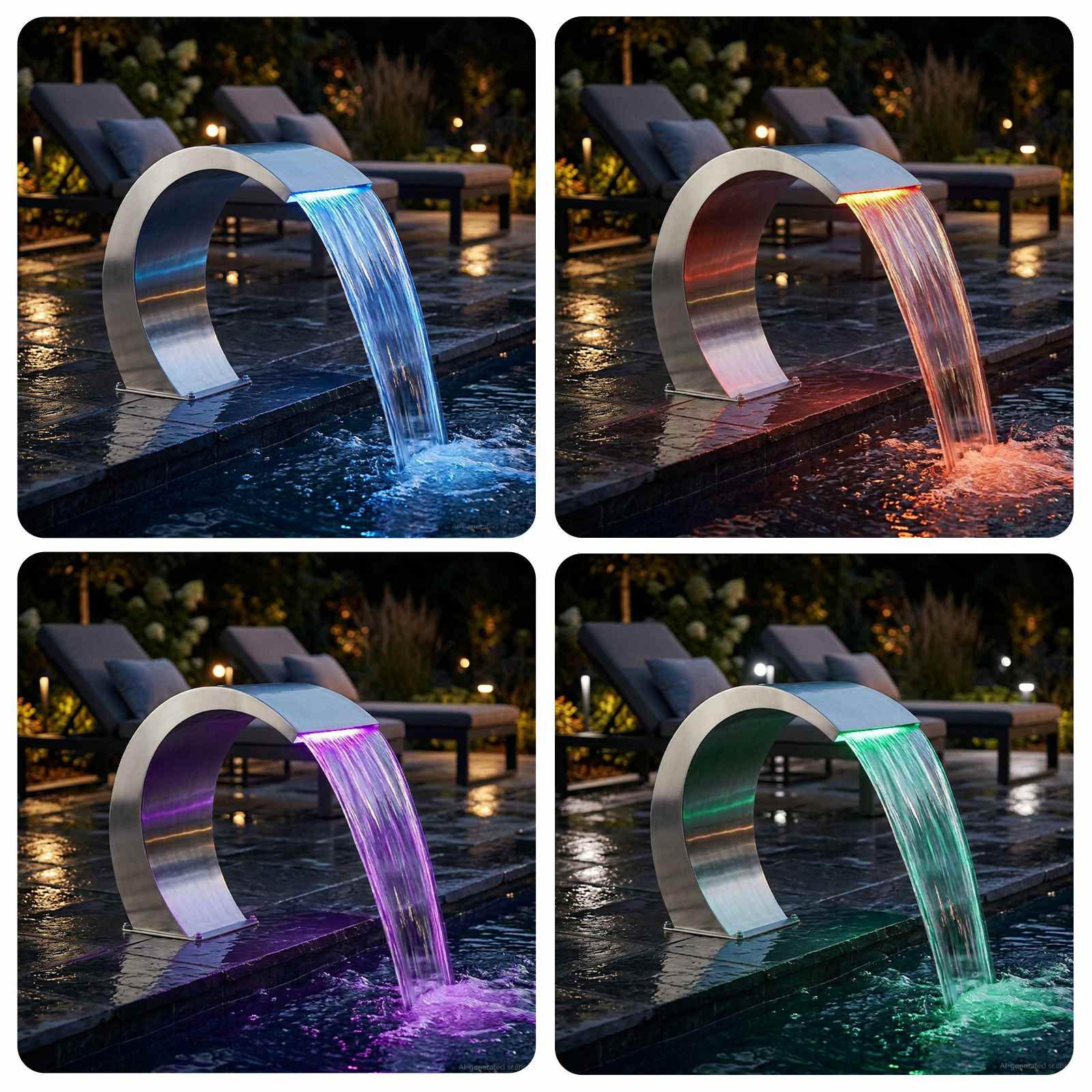 Fontana da Piscina Acciaio Inox 61 x 30 x 45 cm Argento