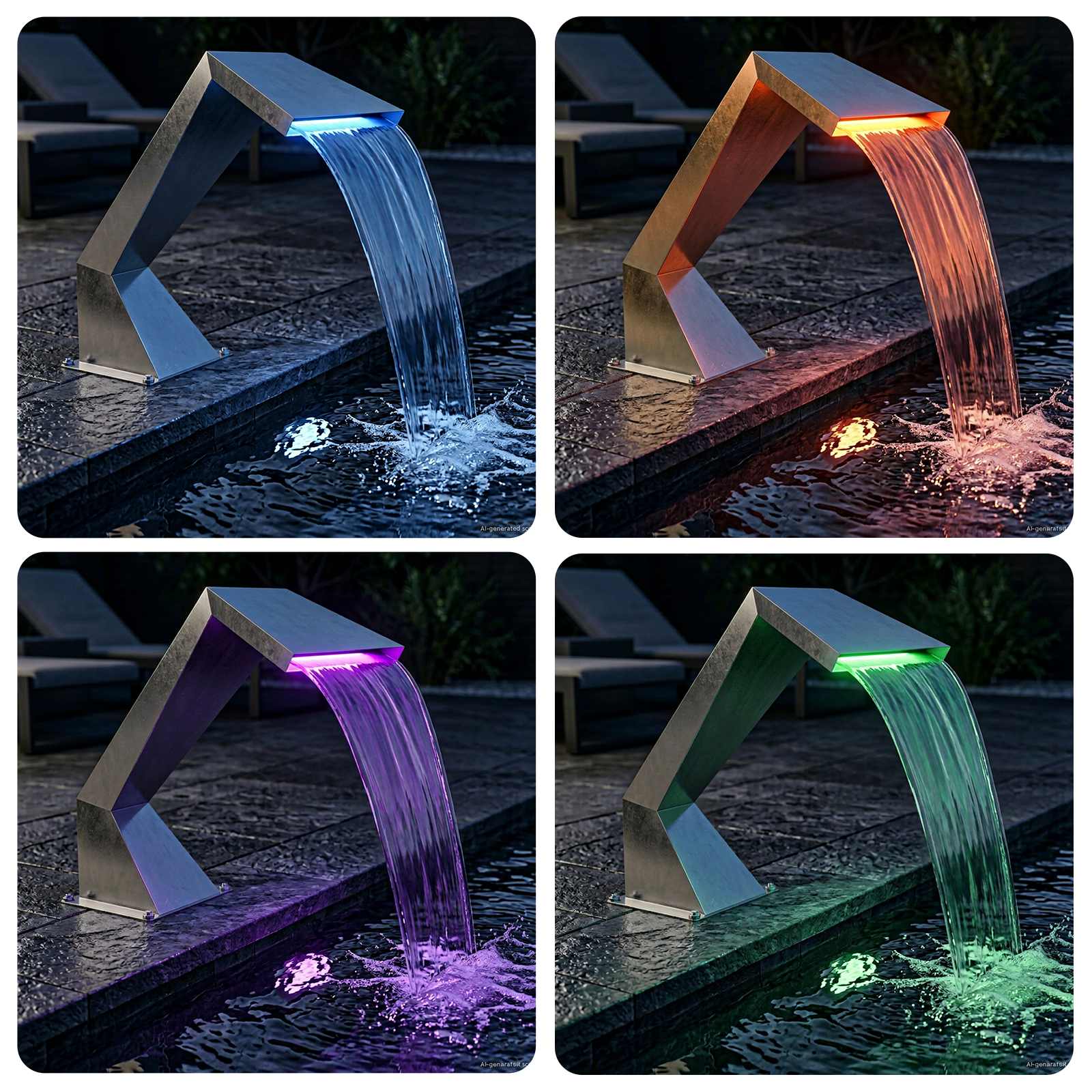 Cascata per piscina con LED RGB Acciaio Inox 63,5 x 29 x 51 cm
