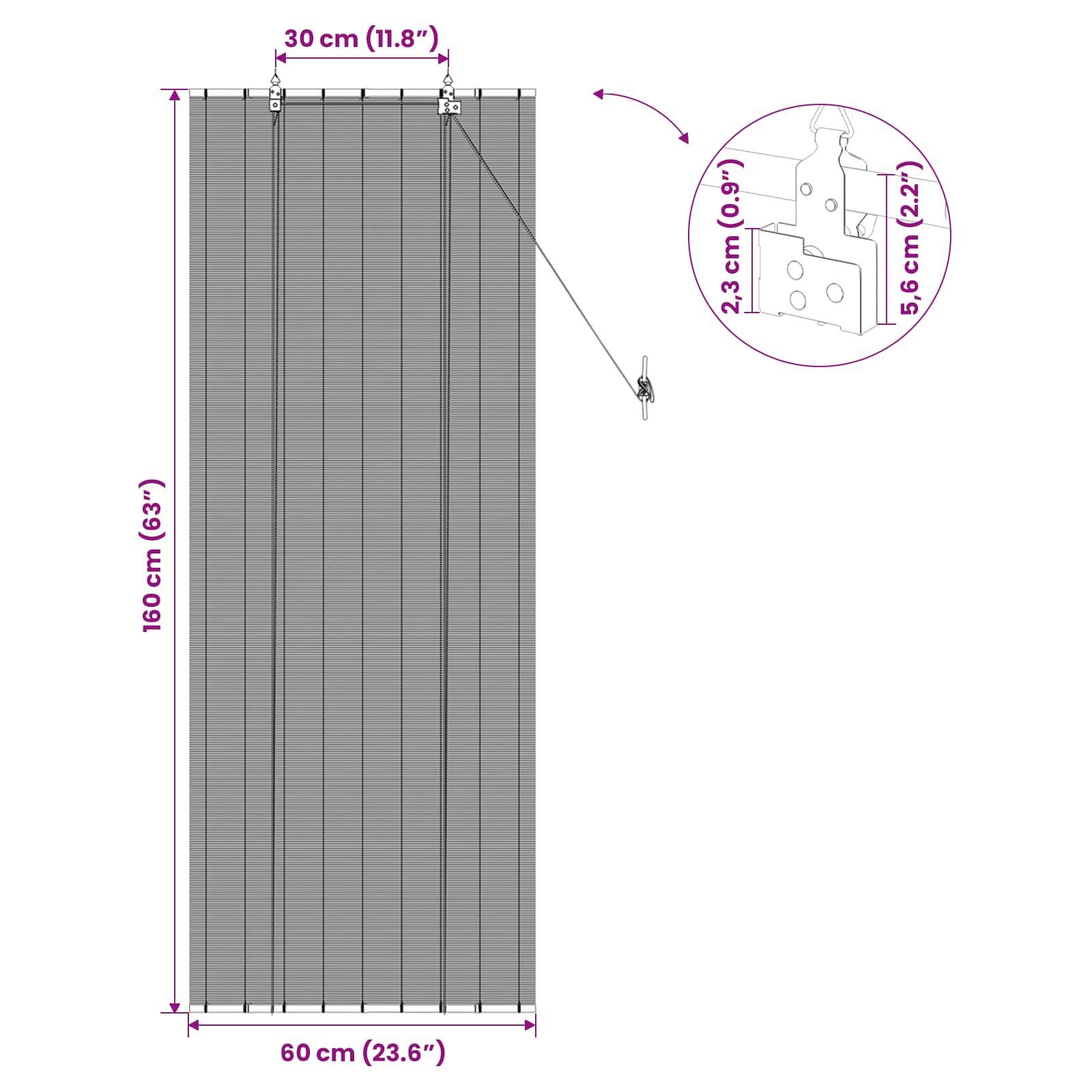 Tenda a rullo Grigio 60 x 160 cm Bambù
