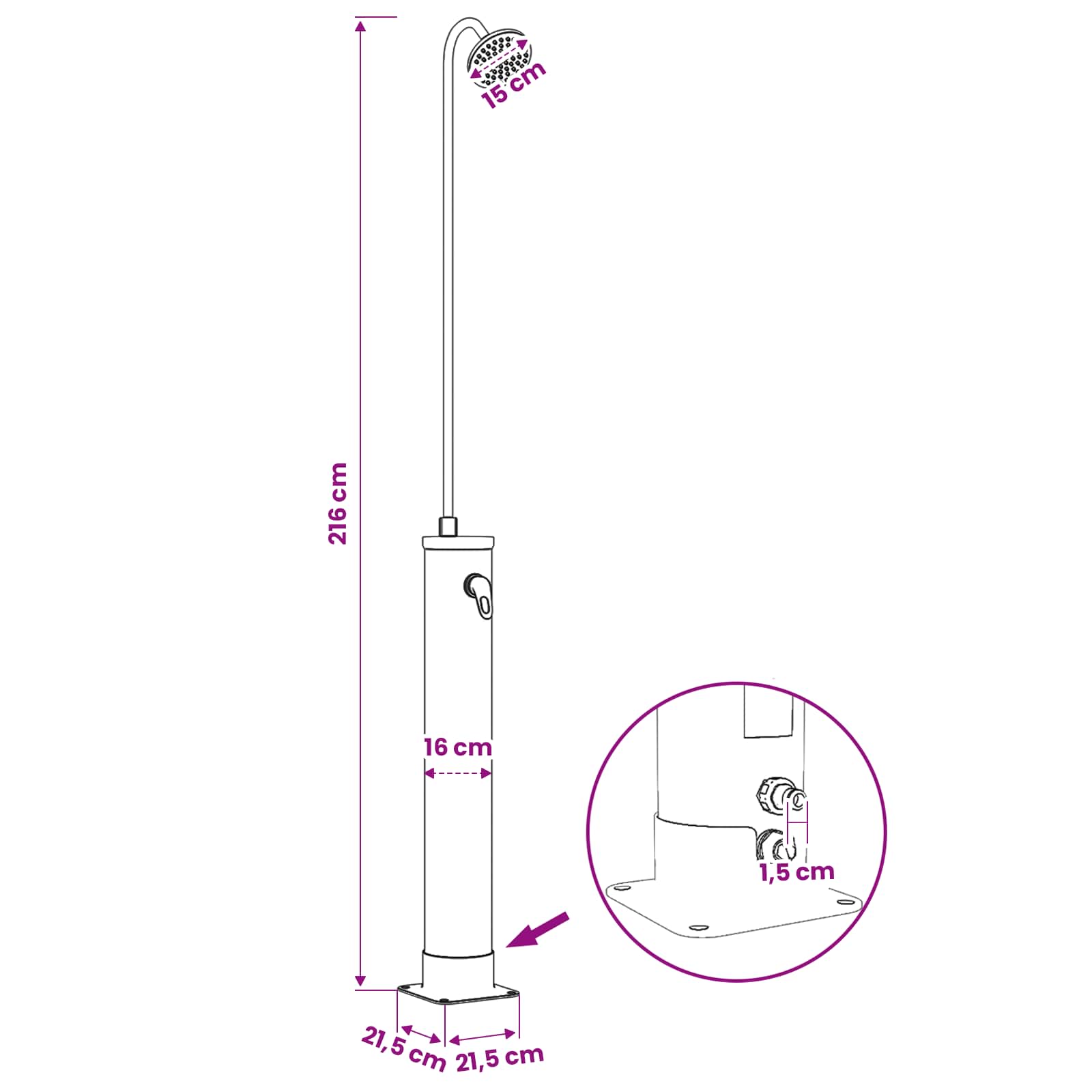 Doccia Solare con Testa Doccia 20 l PVC, ABS, Lega di zinco