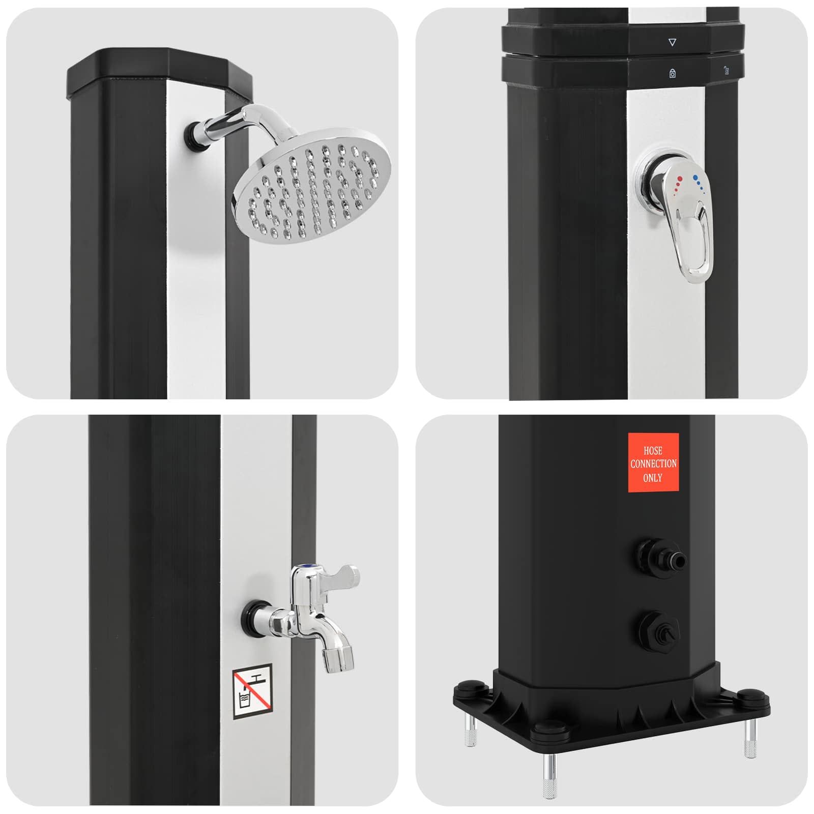 Doccia solare con testa doccia e rubinetto 40 l Nero e Argento