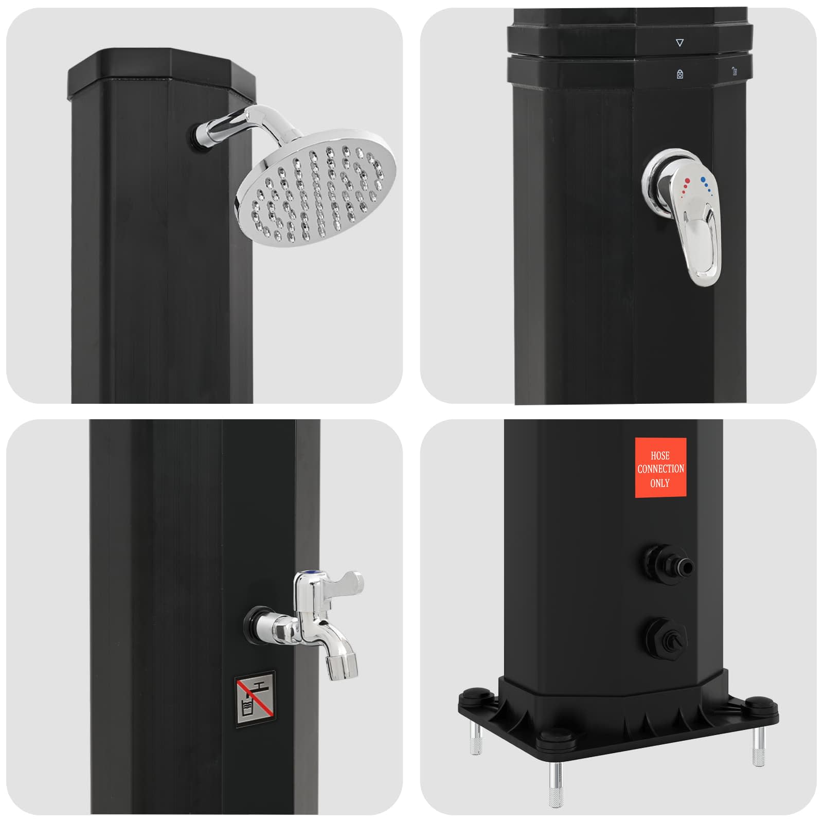 Doccia solare con testa doccia e rubinetto 40 l Nero