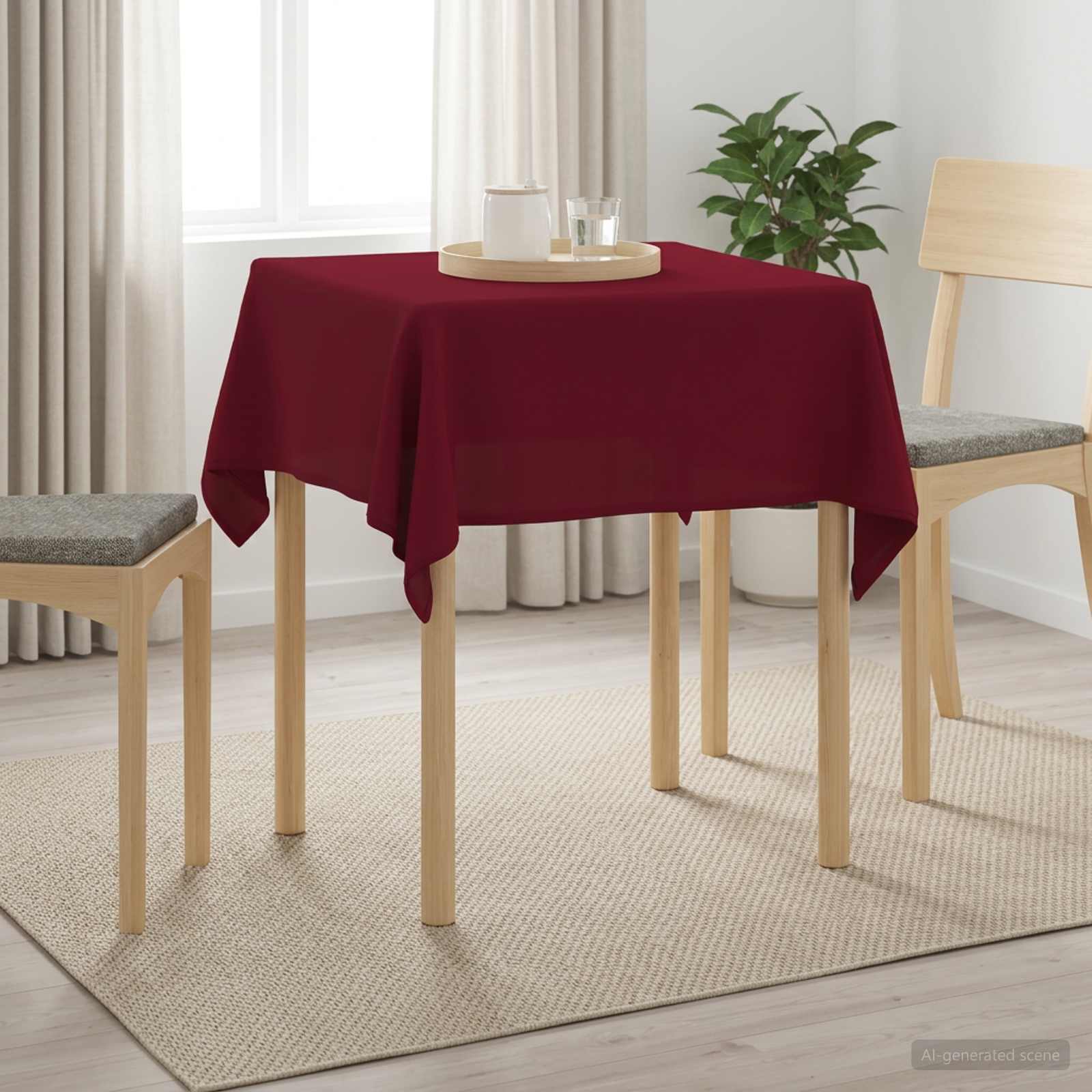 Tovaglia da Tavolo Quadrato Rosso Vino 140 x 140 cm Poliestere