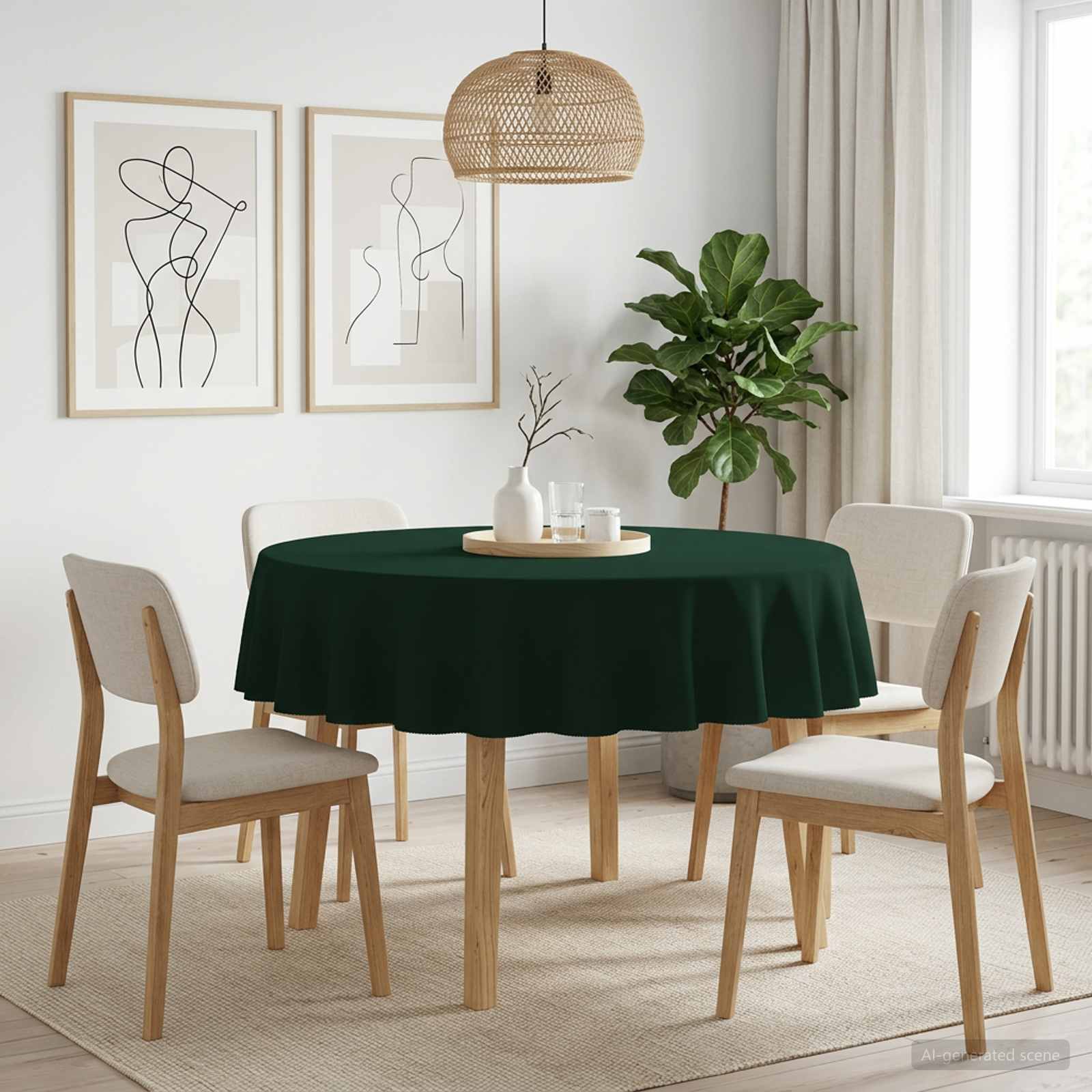 Tovaglia da Tavolo Rotondo Verde Scuro Ø 160 cm Poliestere