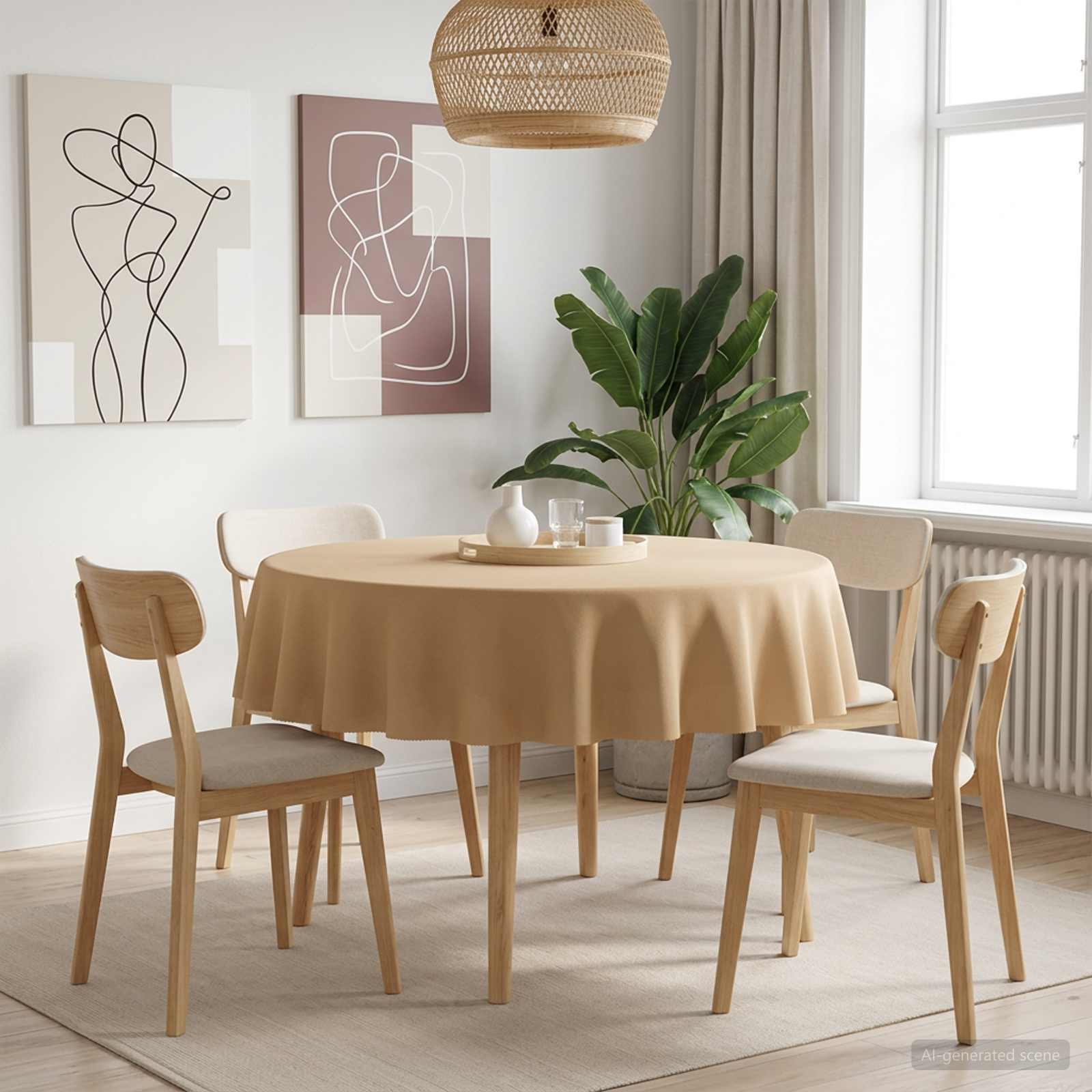 Tovaglia da Tavolo Rotondo Beige Ø 160 cm Poliestere