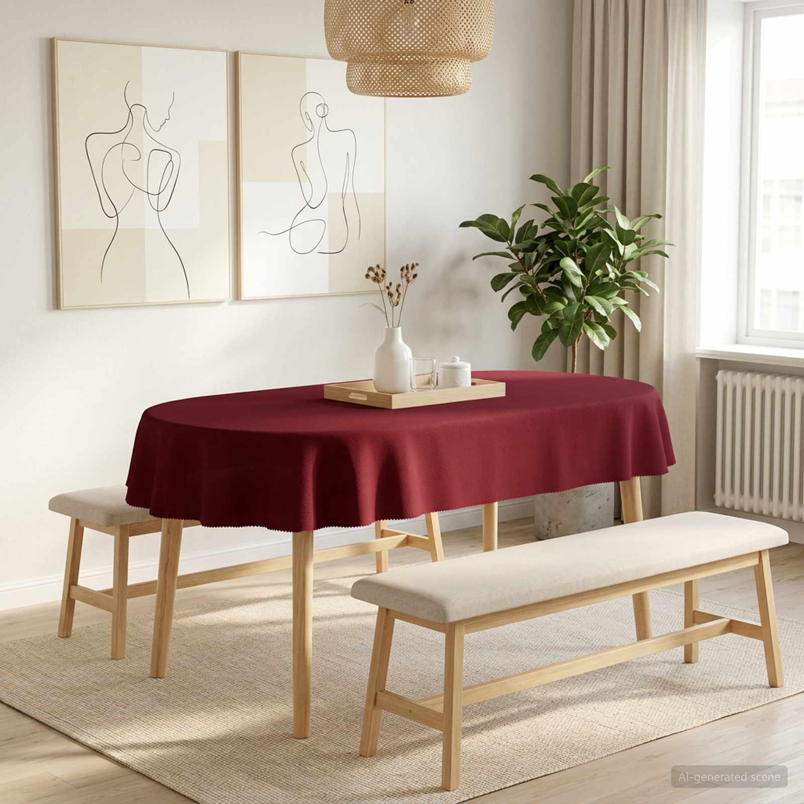 Tovaglia da Tavolo Ovale Rosso Vino 160 x 220 cm Poliestere