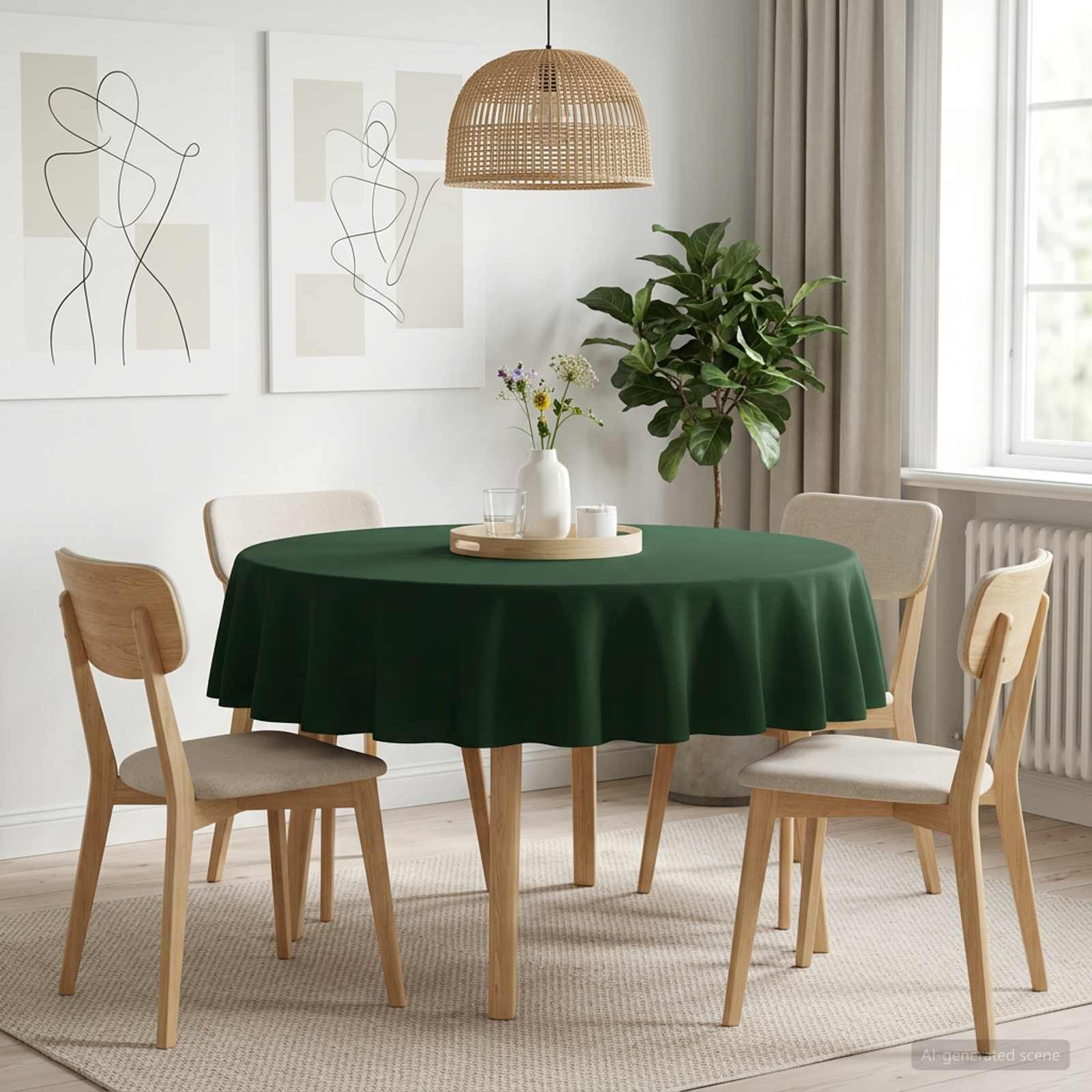 Tovaglia da Tavolo 5 pz Rotondo Verde Scuro Ø 160 cm