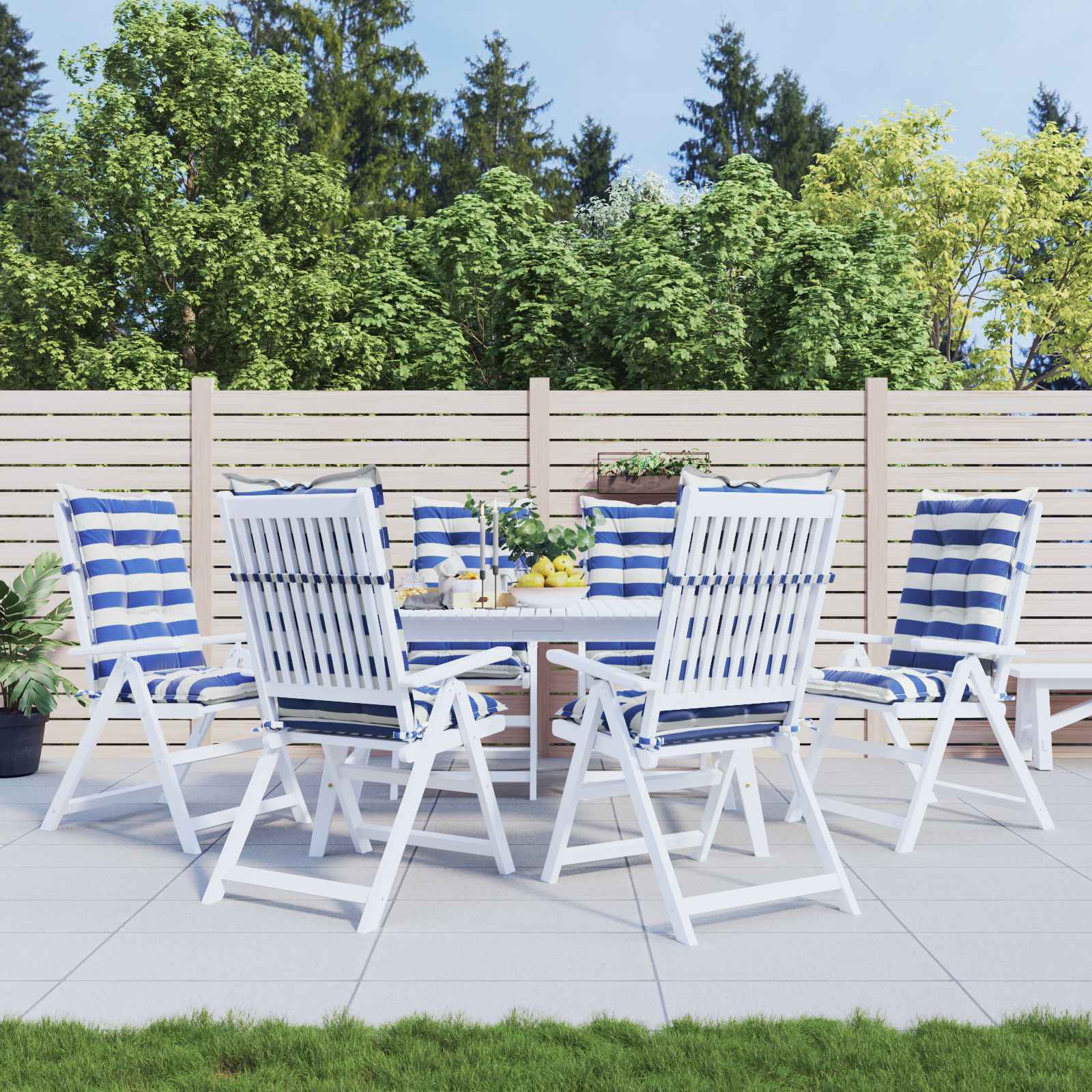 Cuscino da Esterno 6 pz Tessuto Blu e Bianco 120 x 50 x 7 cm