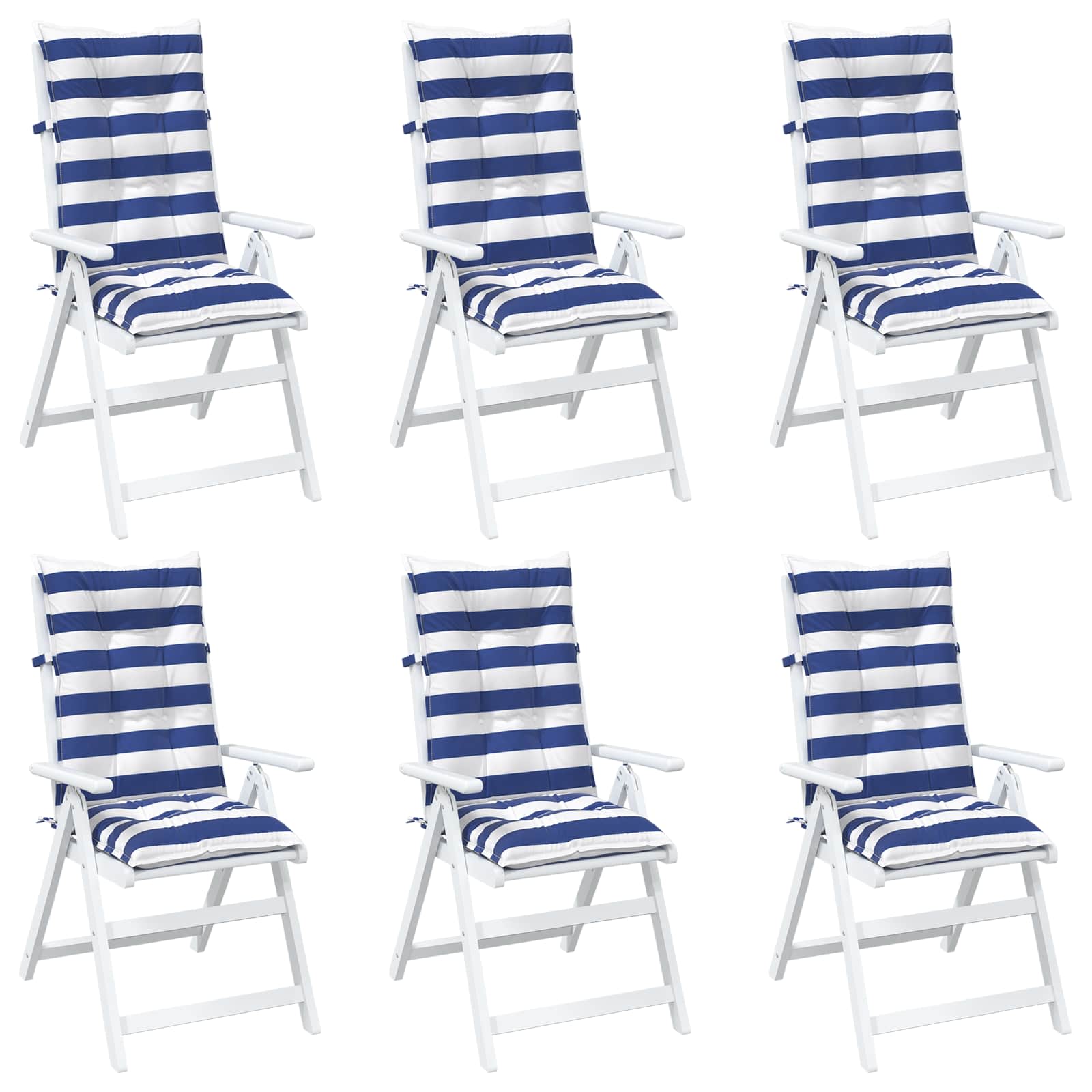 Cuscino da Esterno 6 pz Tessuto Blu e Bianco 120 x 50 x 7 cm