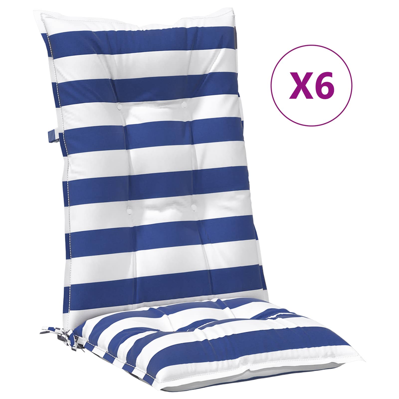 Cuscino da Esterno 6 pz Tessuto Blu e Bianco 120 x 50 x 7 cm