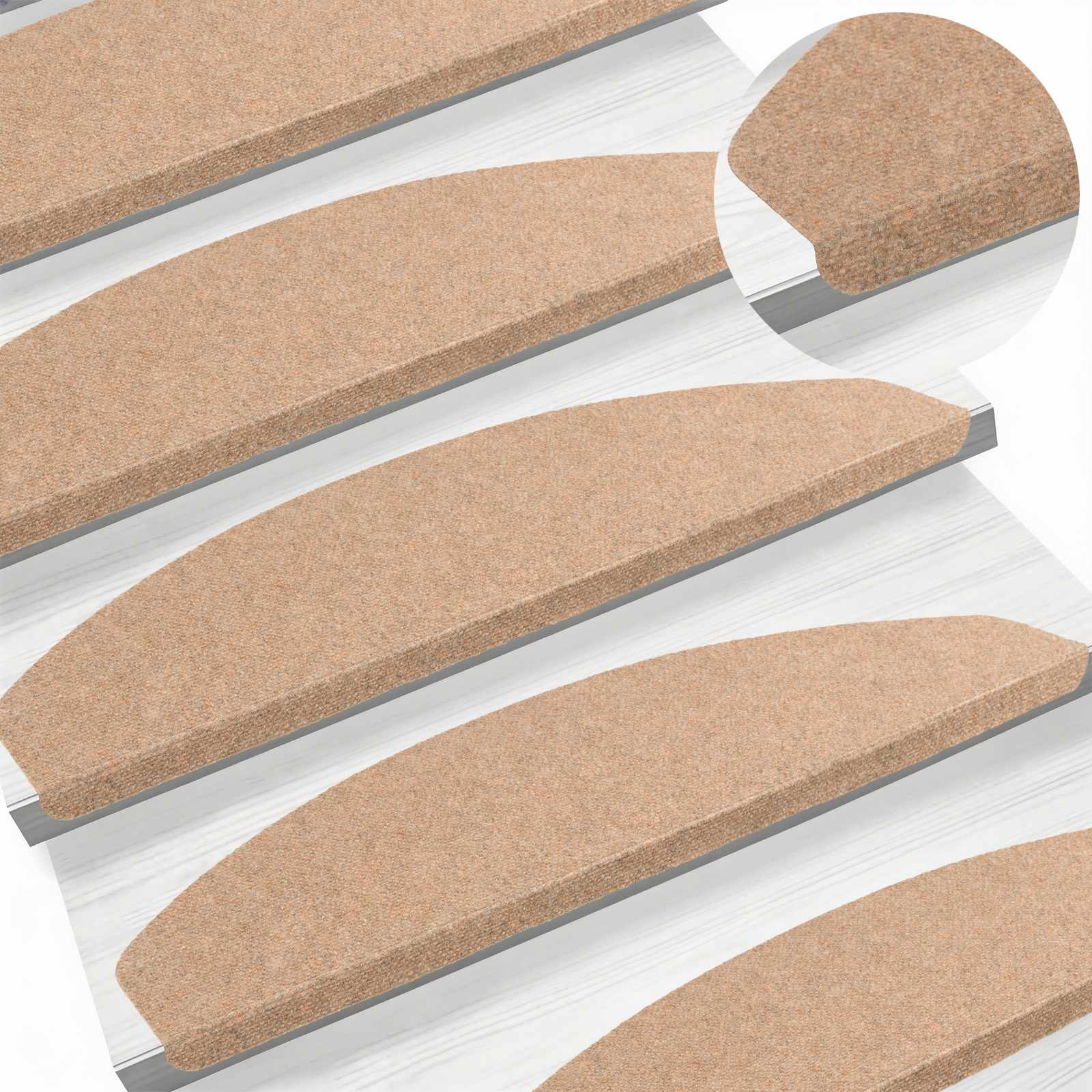 Tappetini per scale autoadesivi 15 pz 80 x 24,5 x 3,5 cm Beige