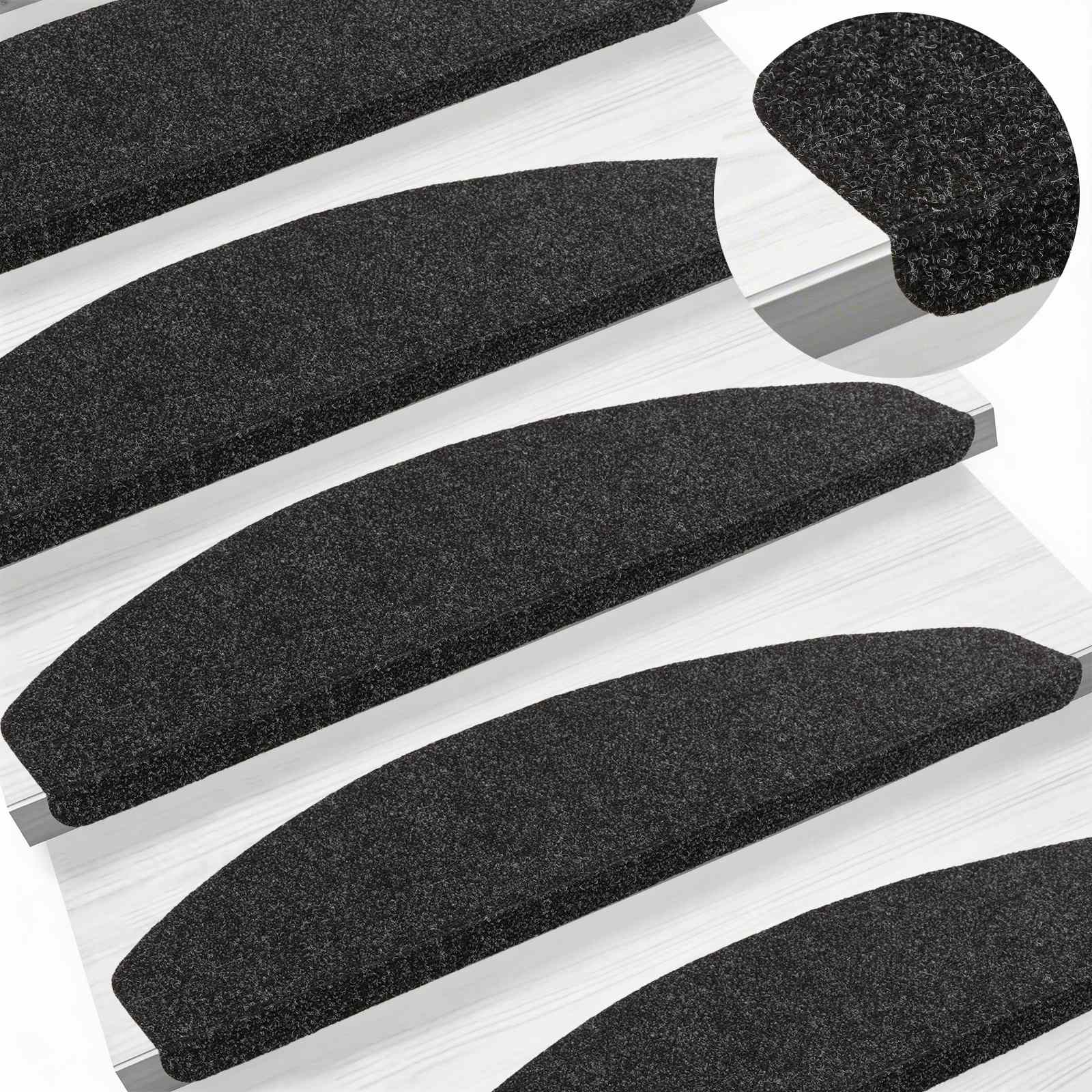 Tappetini per scale autoadesivi 15 pz 80 x 24,5 x 3,5 cm Nero
