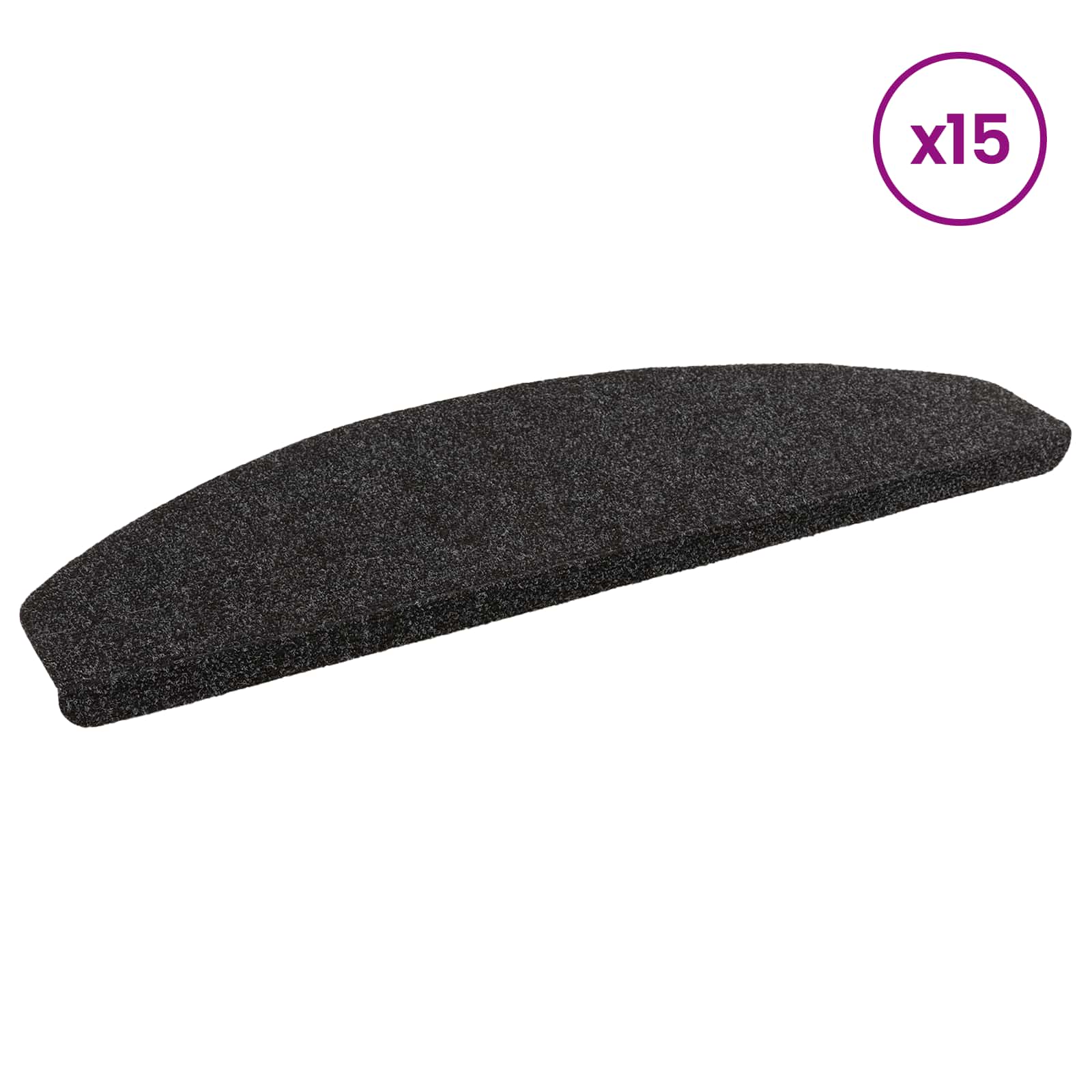 Tappetini per scale autoadesivi 15 pz 80 x 24,5 x 3,5 cm Nero