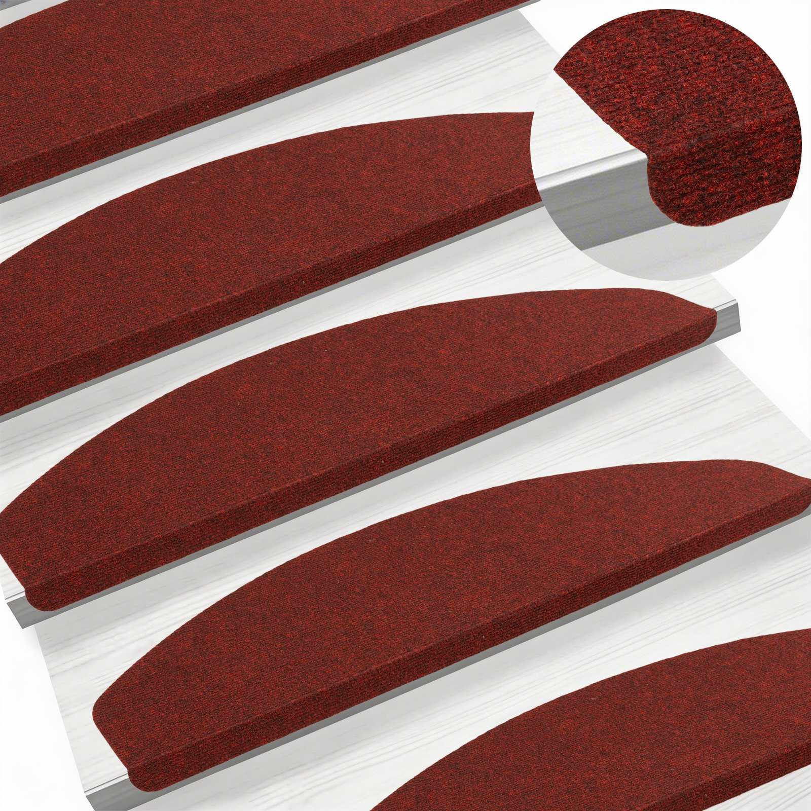 Tappetini per scale autoadesivi 15 pz 80 x 24,5 x 3,5 cm Rosso