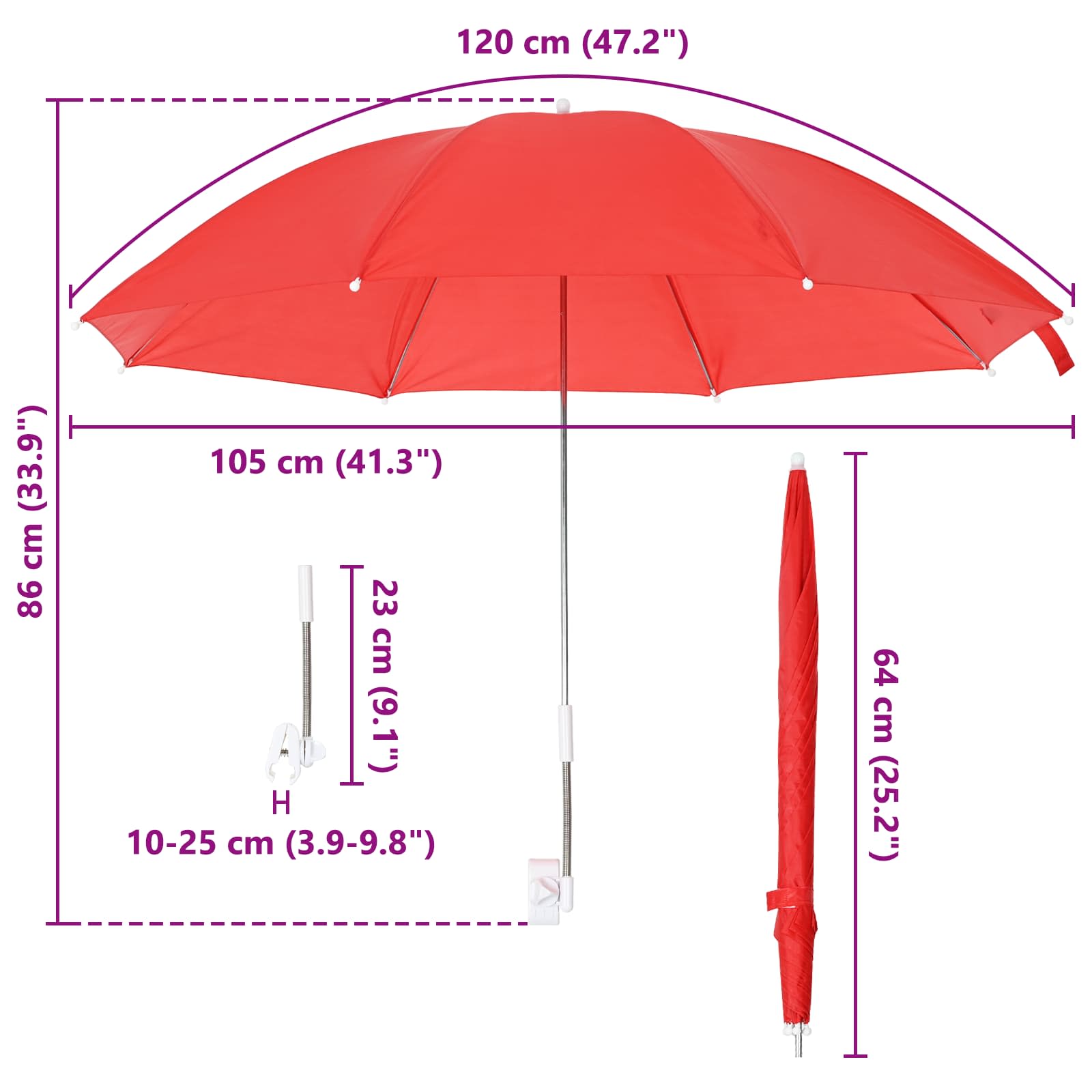 Ombrello con morsetto Ø 105 x 86 cm Poliestere 170T 2 pz