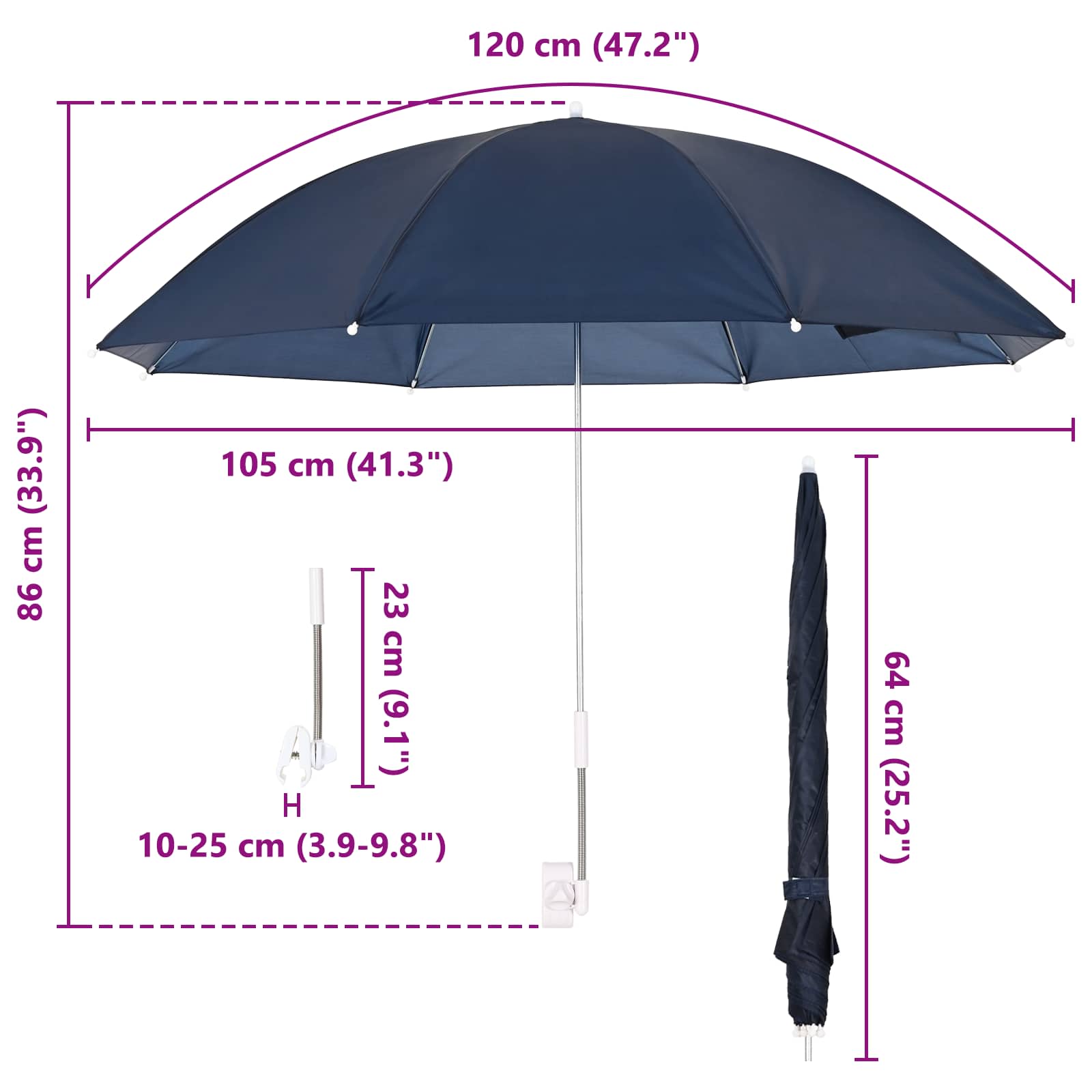 Ombrello con morsetto Ø 105 x 86 cm Poliestere 170T 2 pz