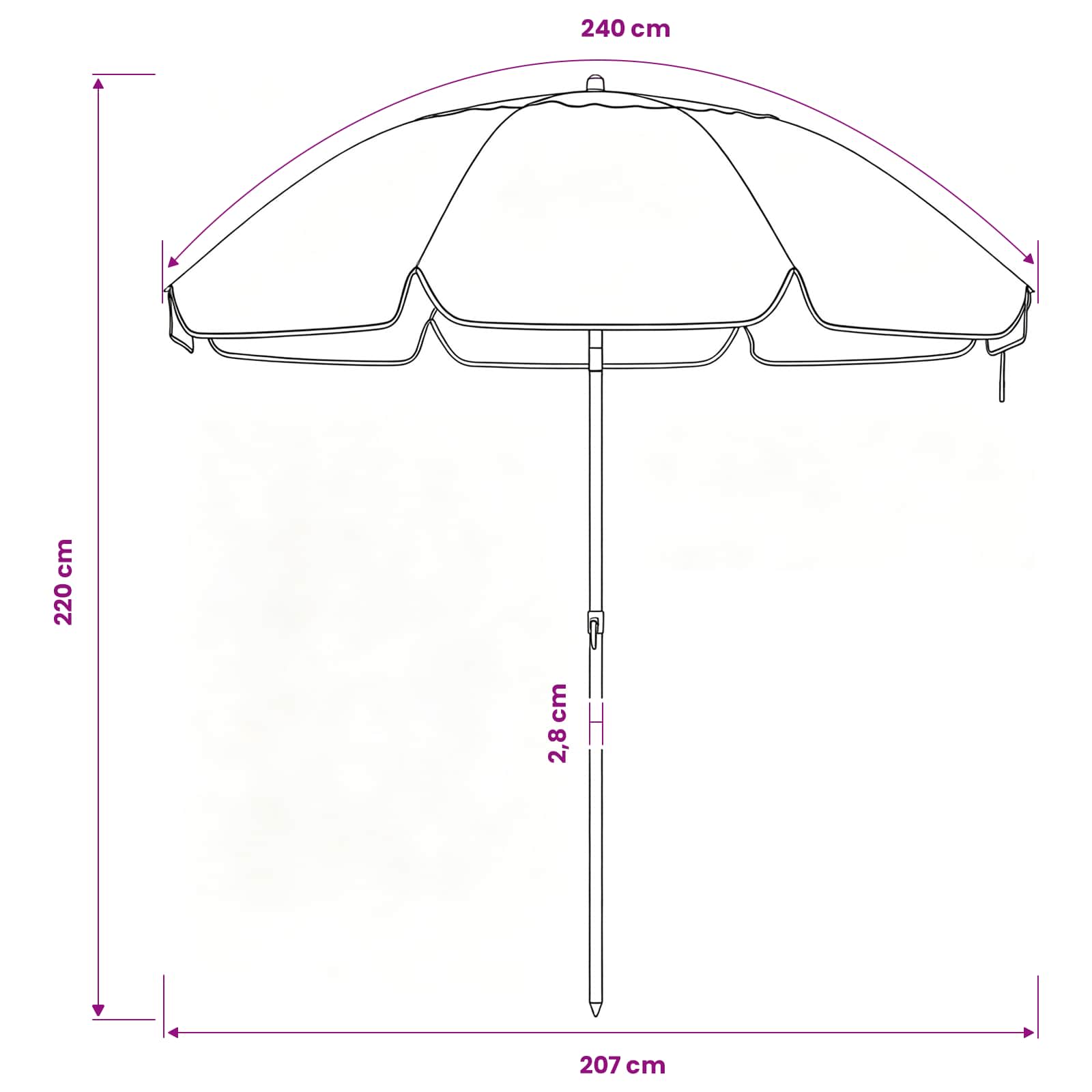 Ombrello da giardino 240 cm Poliestere 170T Arancione