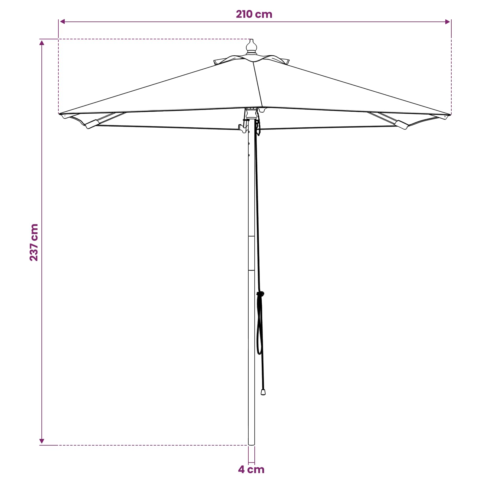 Ombrello da giardino Ø 210 x 237 cm Legno di Eucalipto Massello
