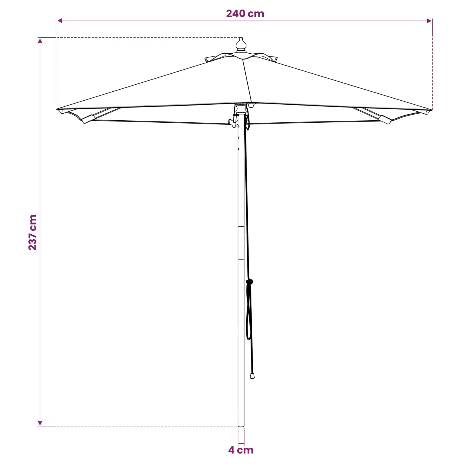 Ombrello da giardino Ø 240 x 237 cm Legno di Eucalipto Massello
