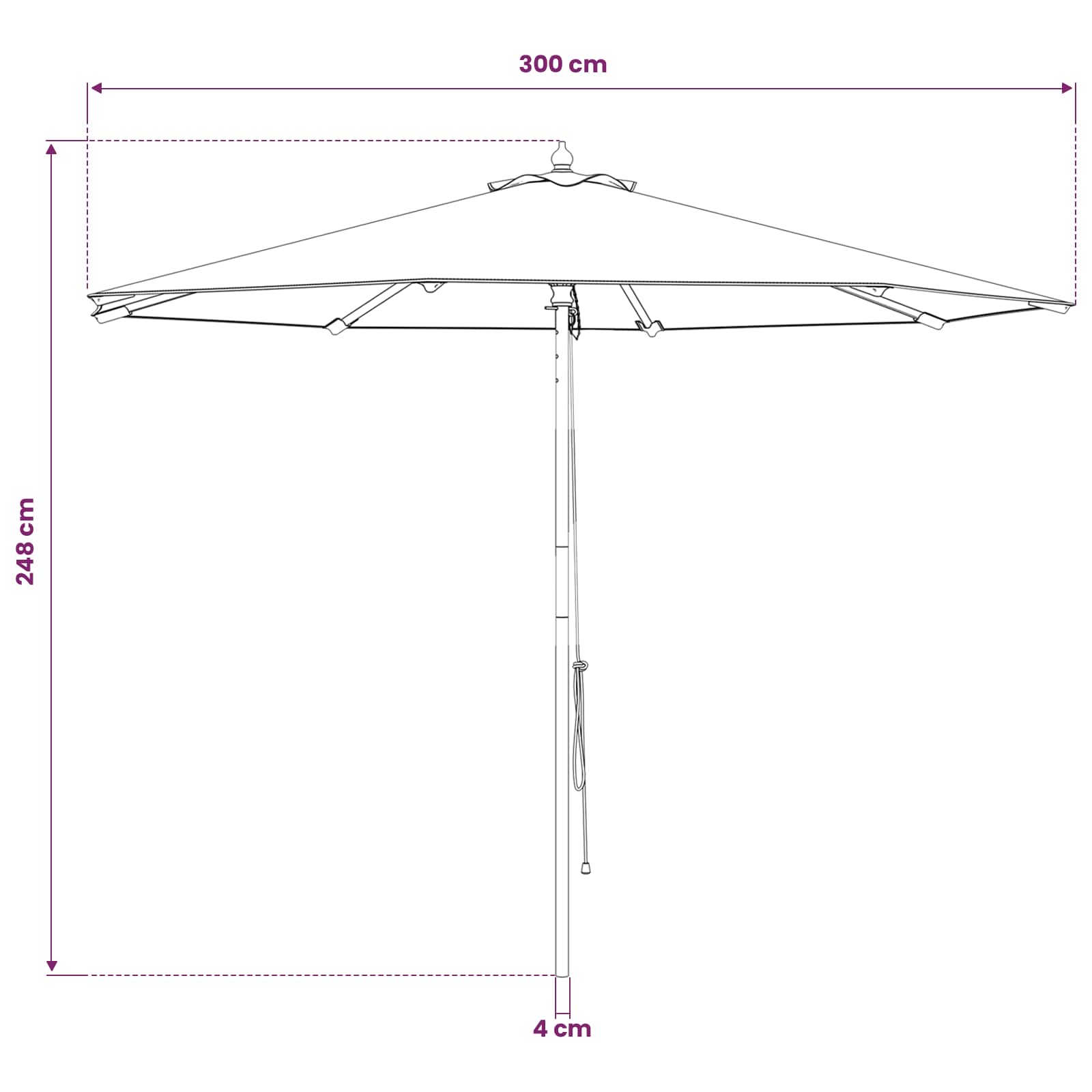 Ombrello da giardino Ø 300 x 248 cm Legno di Eucalipto Massello
