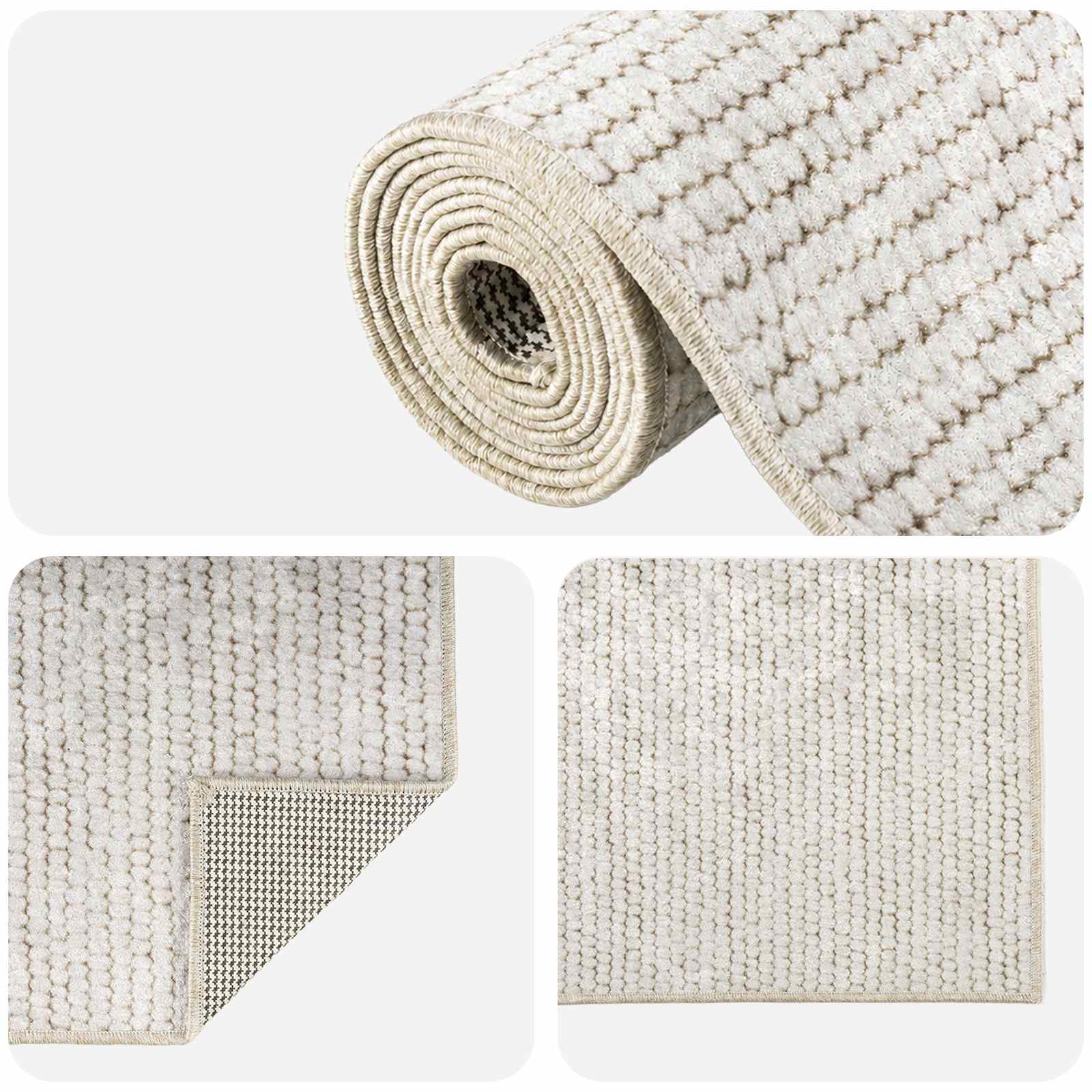Tappeto Crema 100 x 250 cm 100% Poliestere 3 mm Lavabile