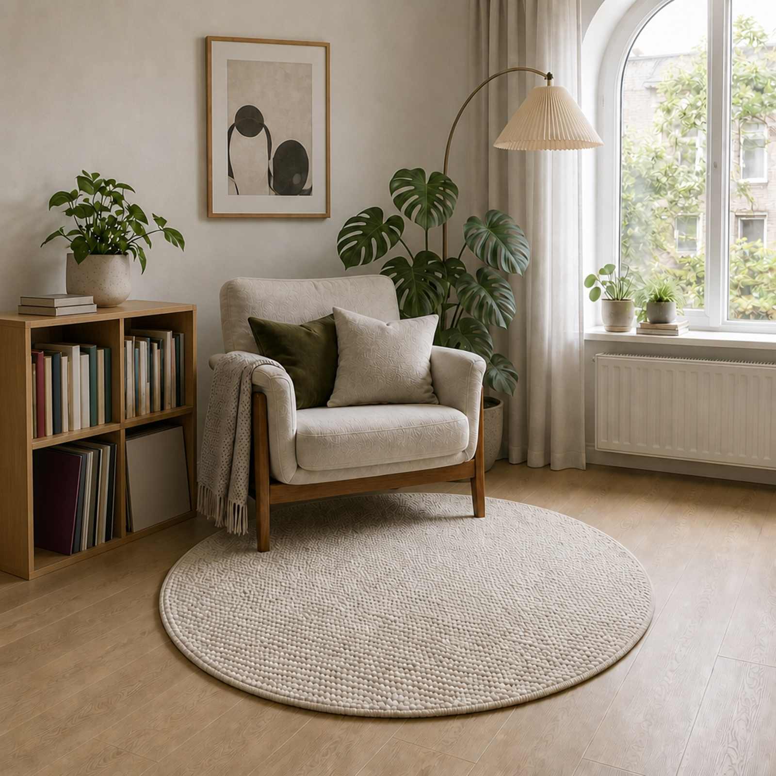 Tappeto Crema Ø 120 cm 100% Poliestere 3 mm Lavabile