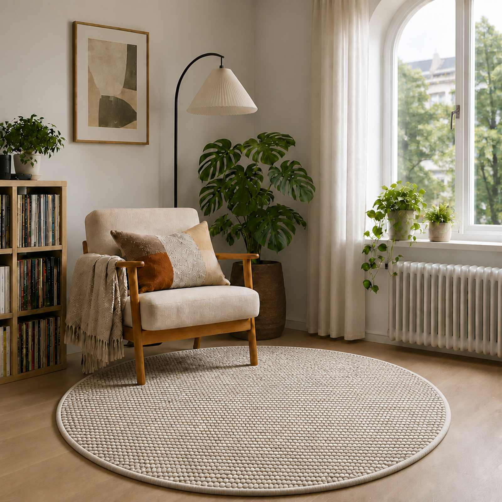 Tappeto Beige Ø 120 cm 100% Poliestere 3 mm Lavabile