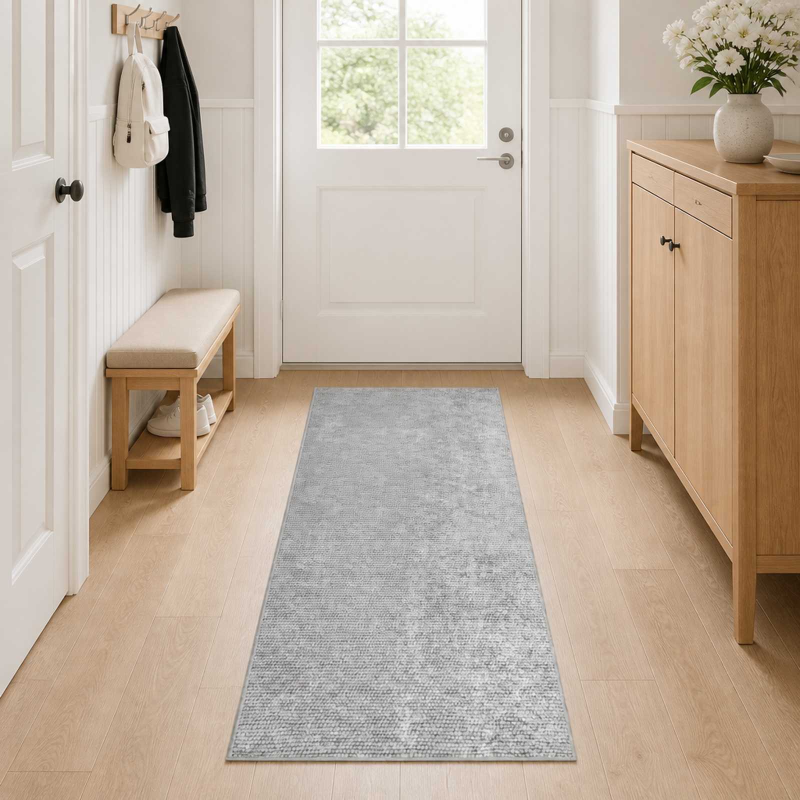 Tappeto Grigio 80 x 250 cm 100% Poliestere 3 mm Lavabile