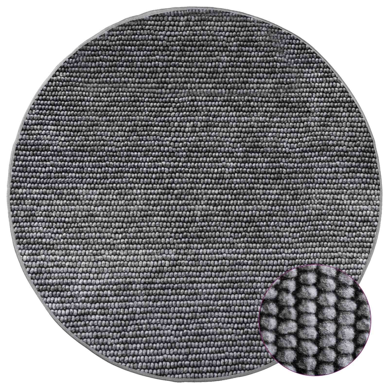 Tappeto Antracite Ø 120 cm 100% Poliestere 3 mm Lavabile