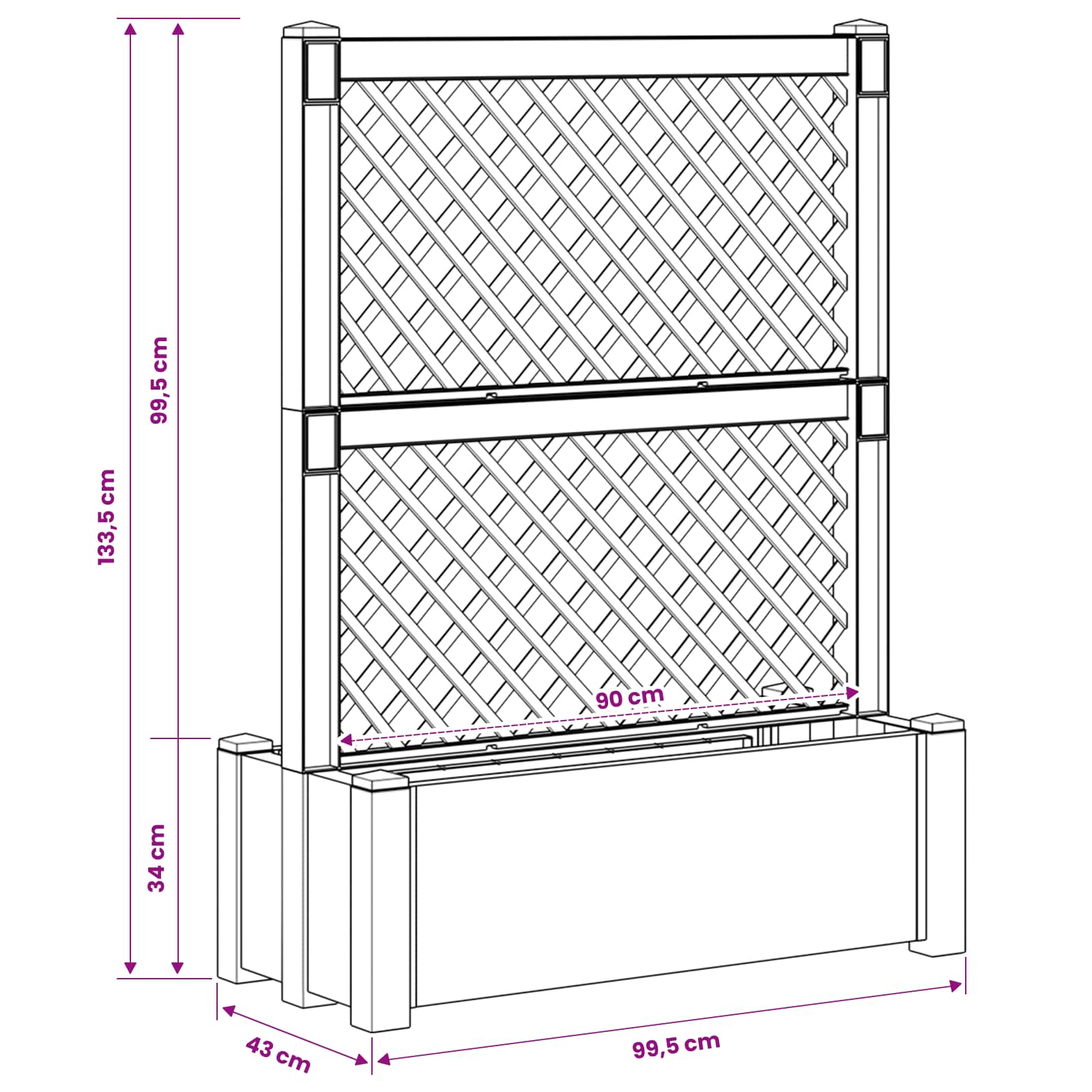 Grande vaso con trellis Grigio 99,5 x 43 x 133,5 PP