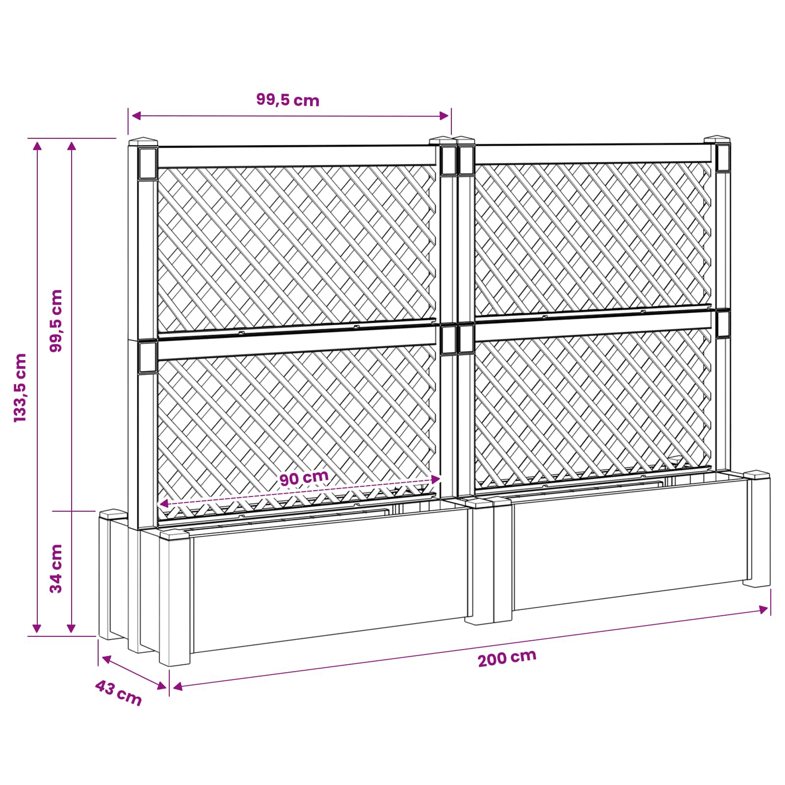 Grande vaso con trellis 2 pz PP Grigio