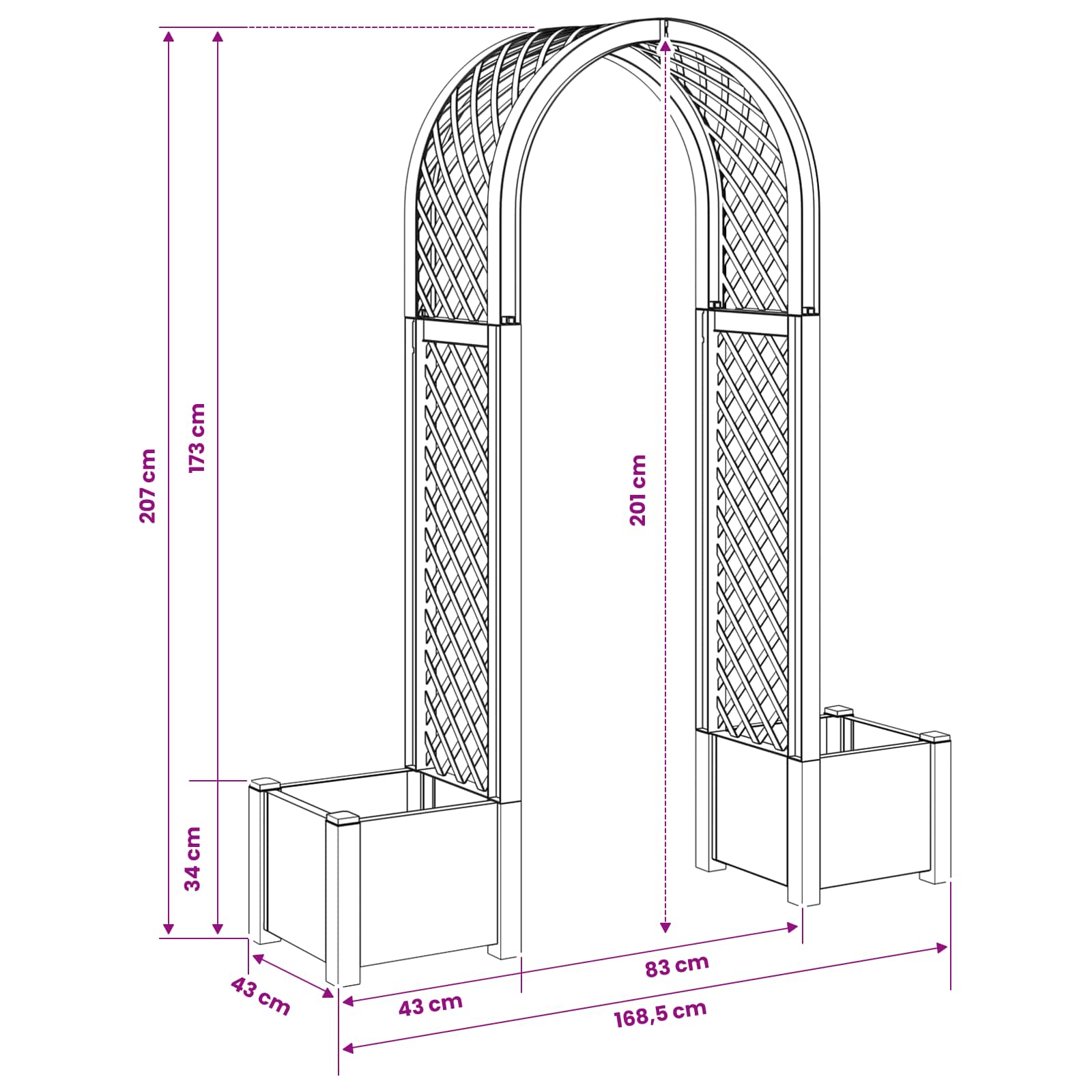 Arco di Rose con Vaso Antracite 168,5 x 43 x 207 cm PP