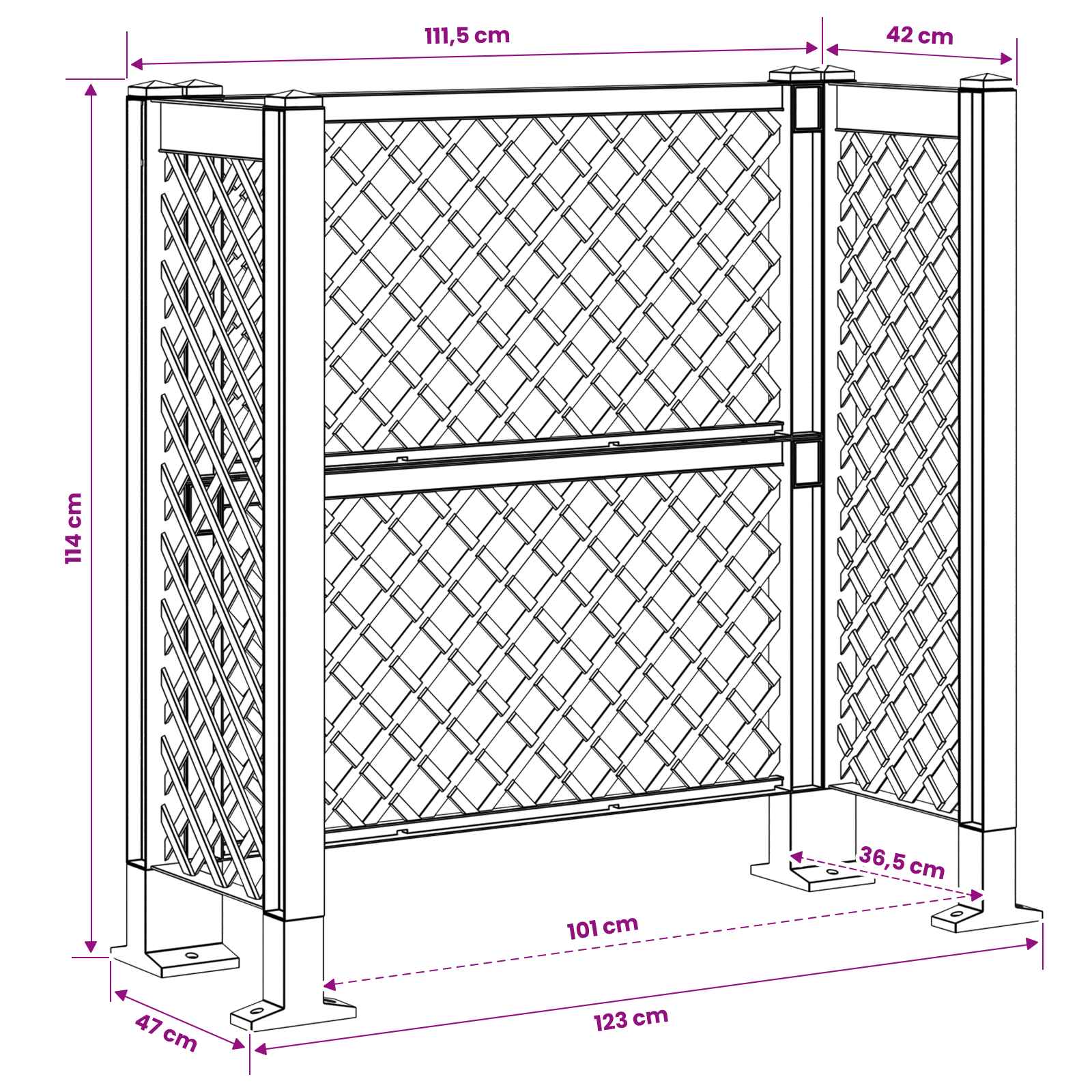Trellis per Cestino Antracite 123 x 47 x 114 cm PP