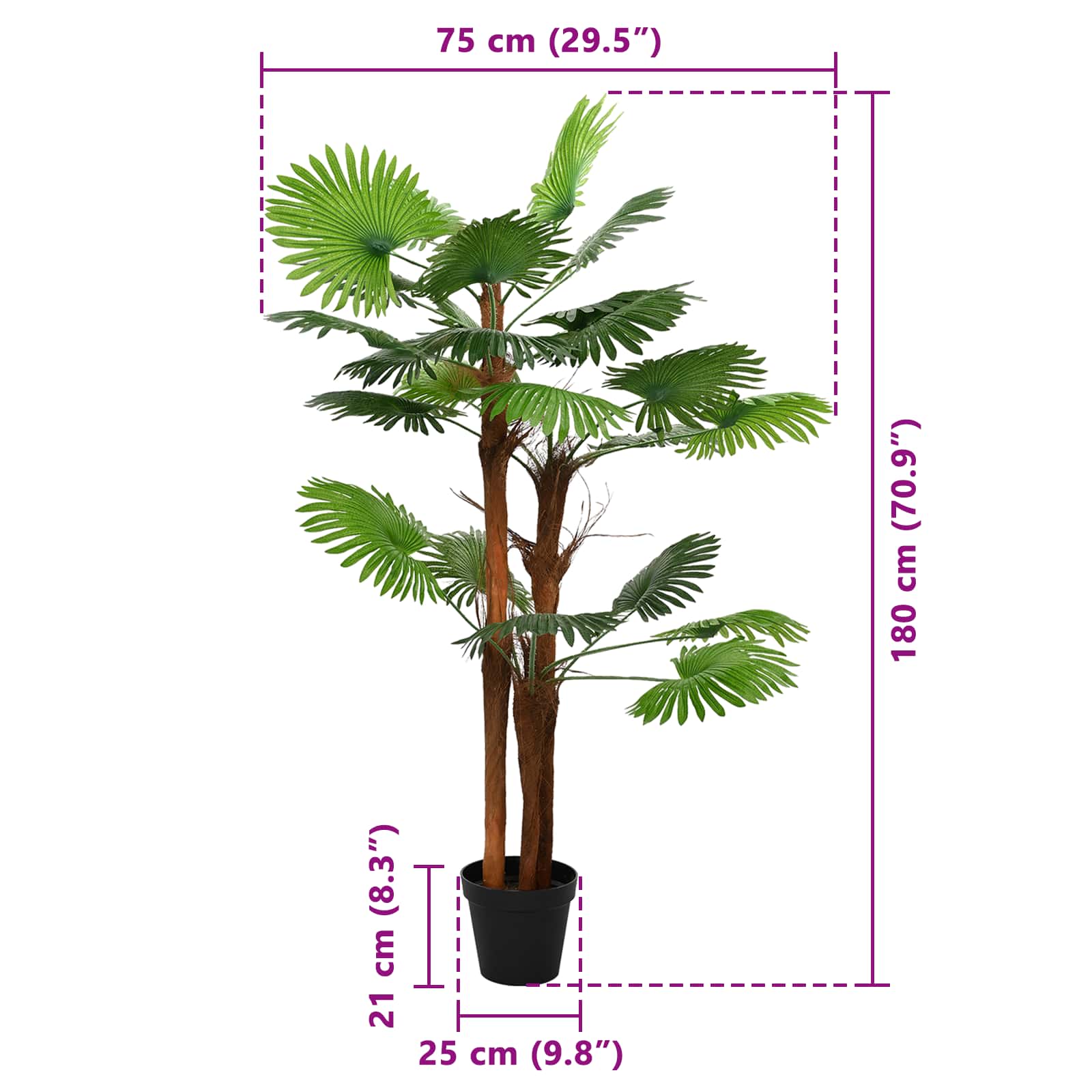 Albero di Palma Fan Artificiale Verde 75 x 25 x 180 cm