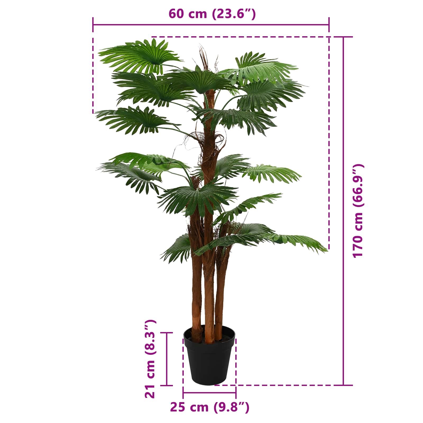 Albero di Palma Fan Artificiale Verde 60 x 25 x 170 cm