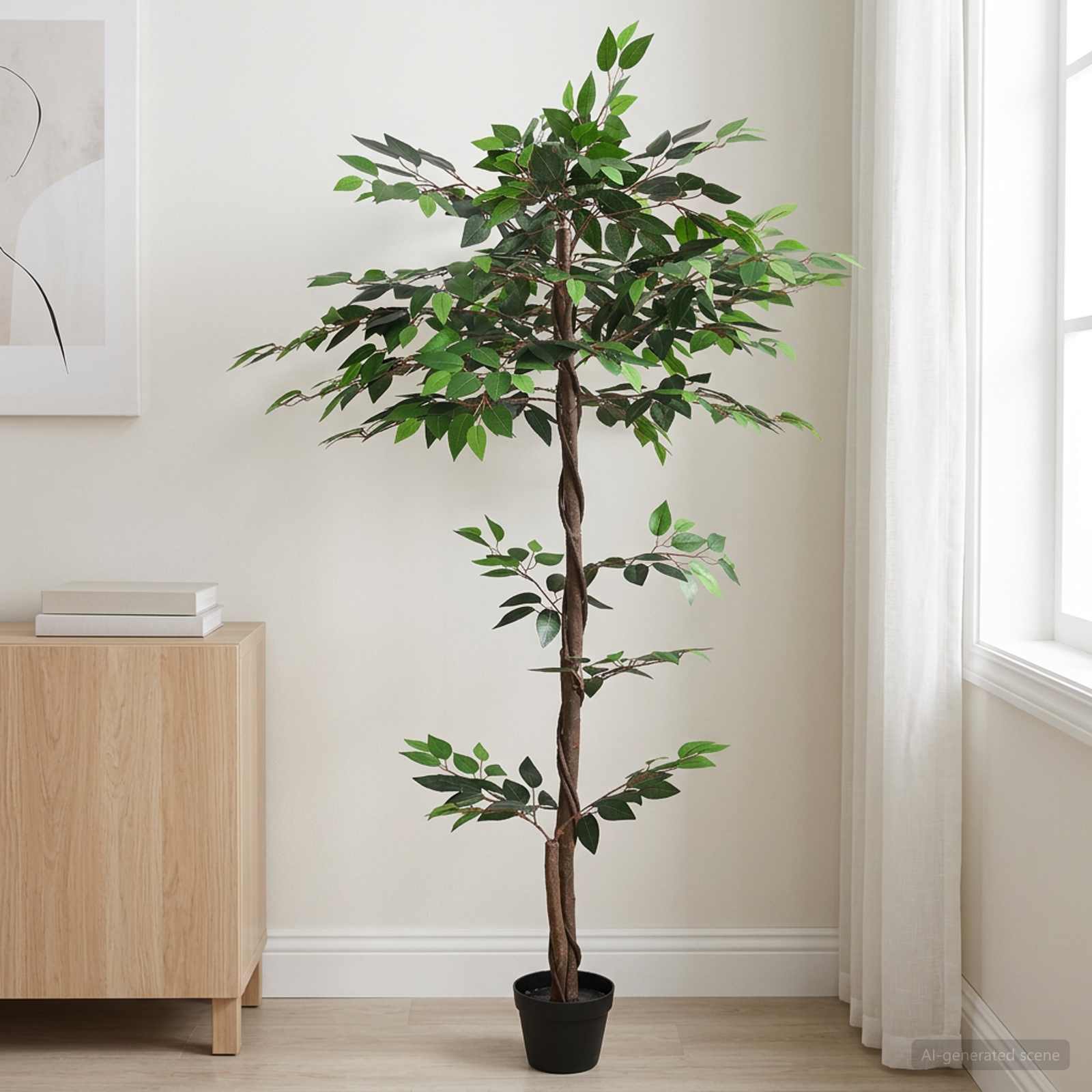 Pianta Ficus Artificiale Verde 85 x 18 x 160 cm Tessuto e Legno