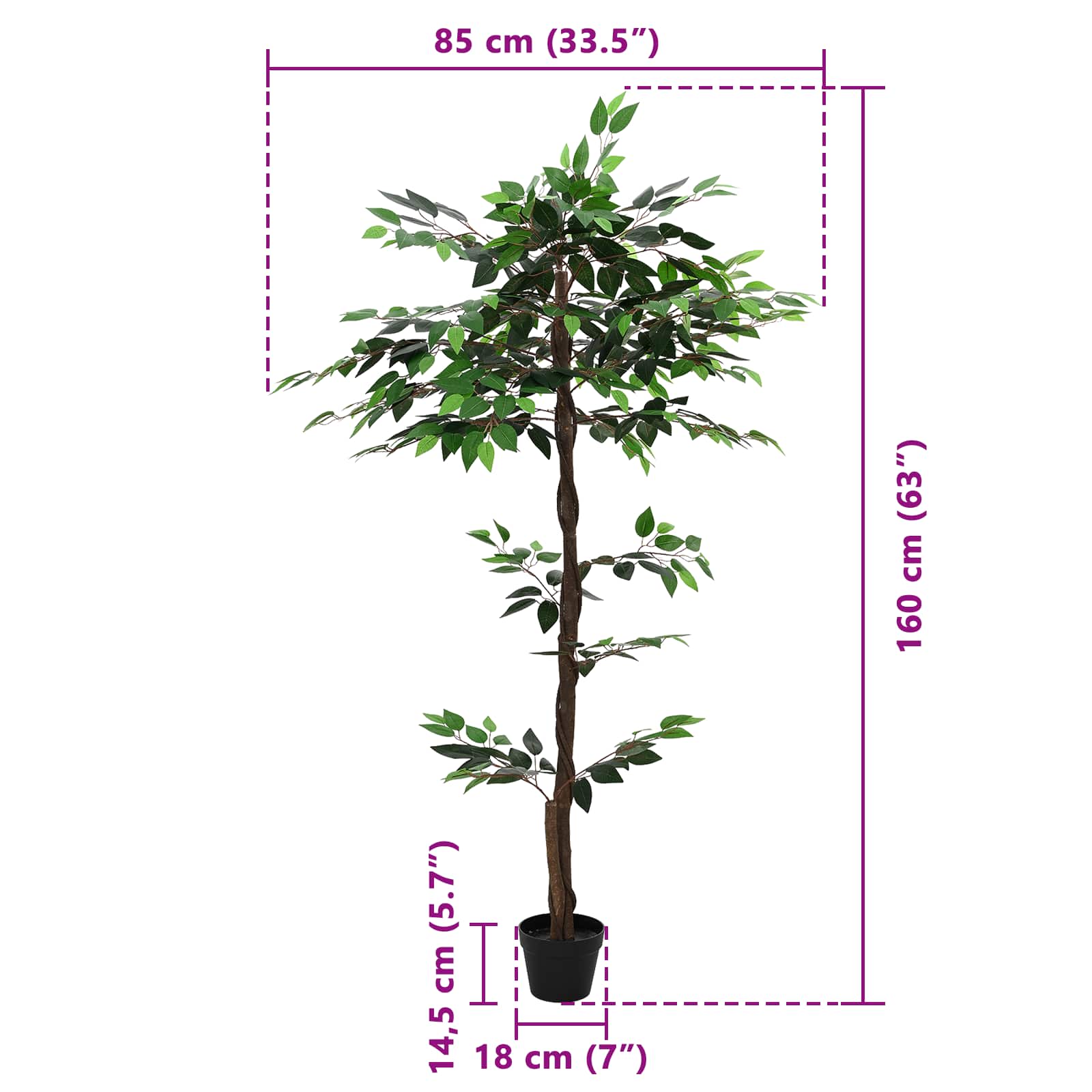 Pianta Ficus Artificiale Verde 85 x 18 x 160 cm Tessuto e Legno