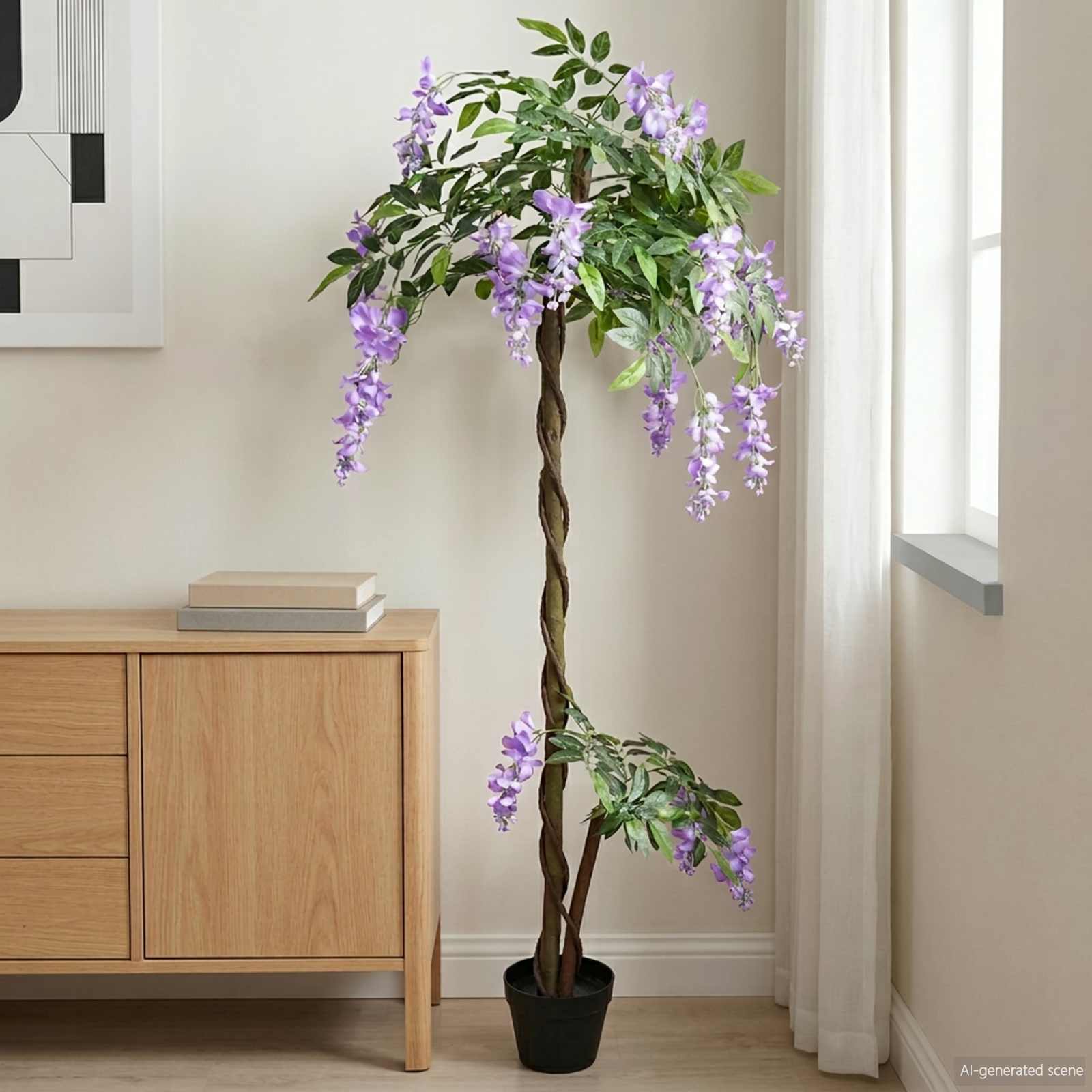 Albero di Fiori di Fagiolo Artificiale Viola 80 x 18 x 160 cm