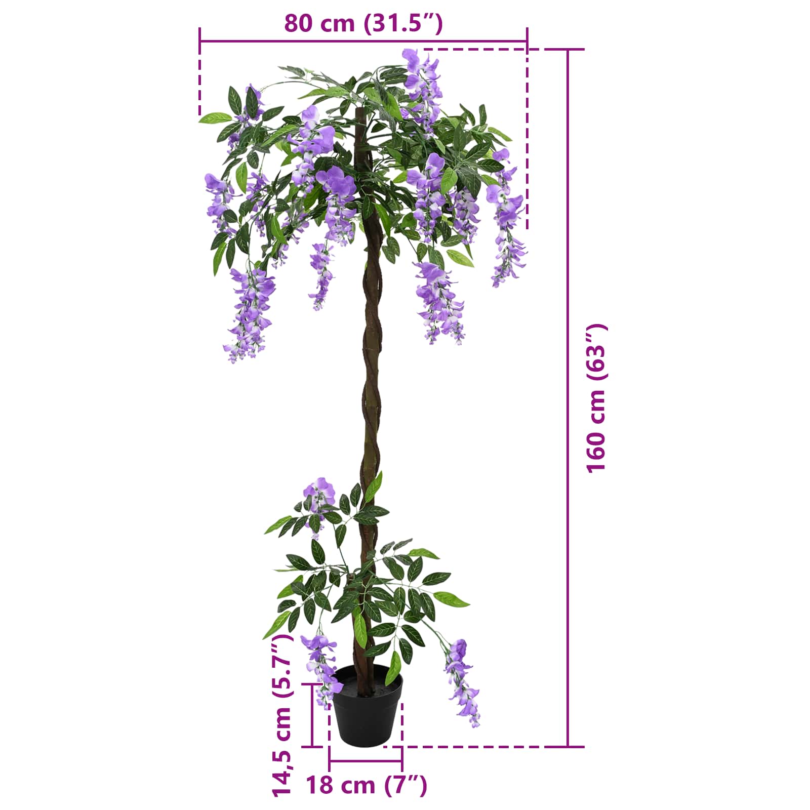 Albero di Fiori di Fagiolo Artificiale Viola 80 x 18 x 160 cm