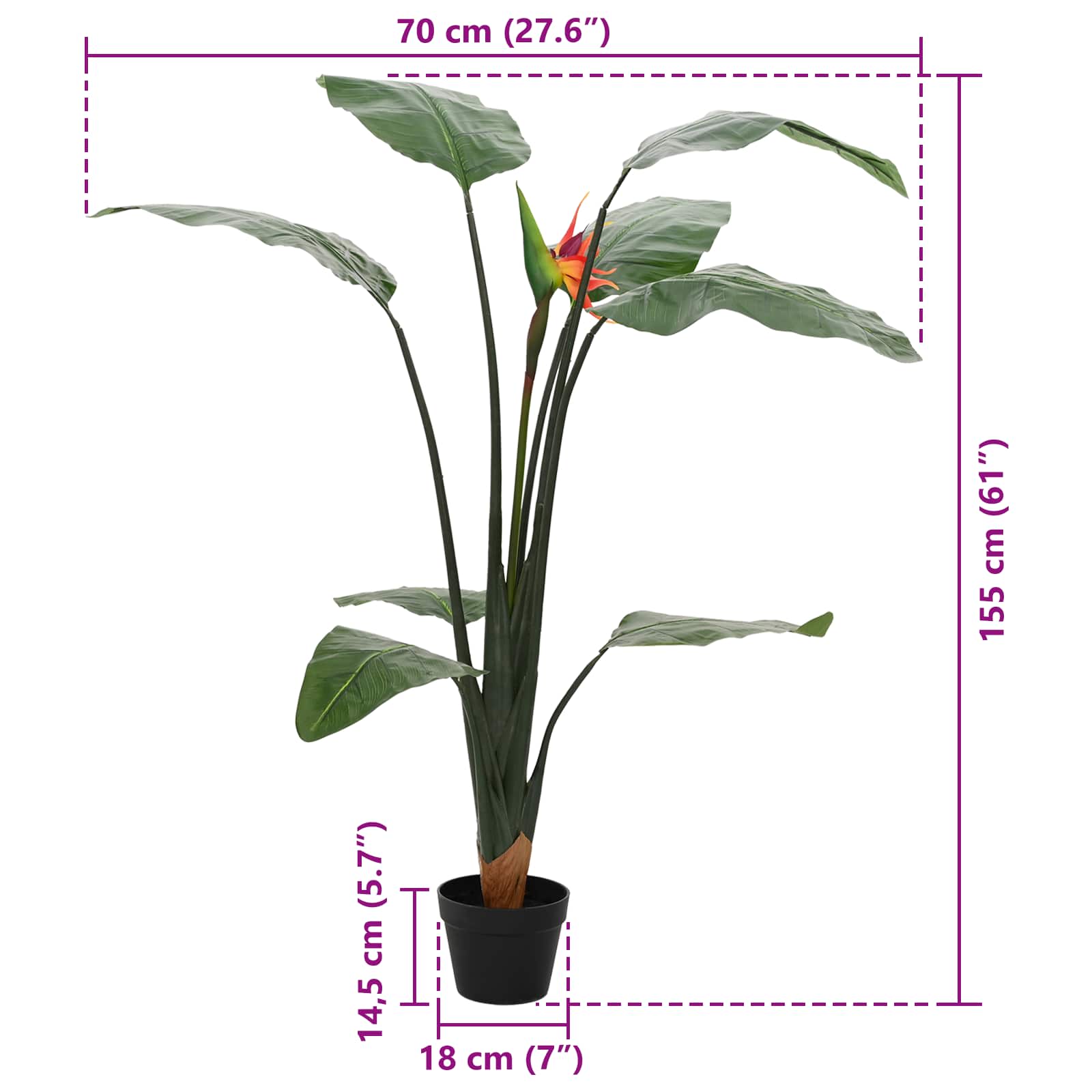 Pianta Artificiale Strelitzia Verde 70 x 18 x 155 cm