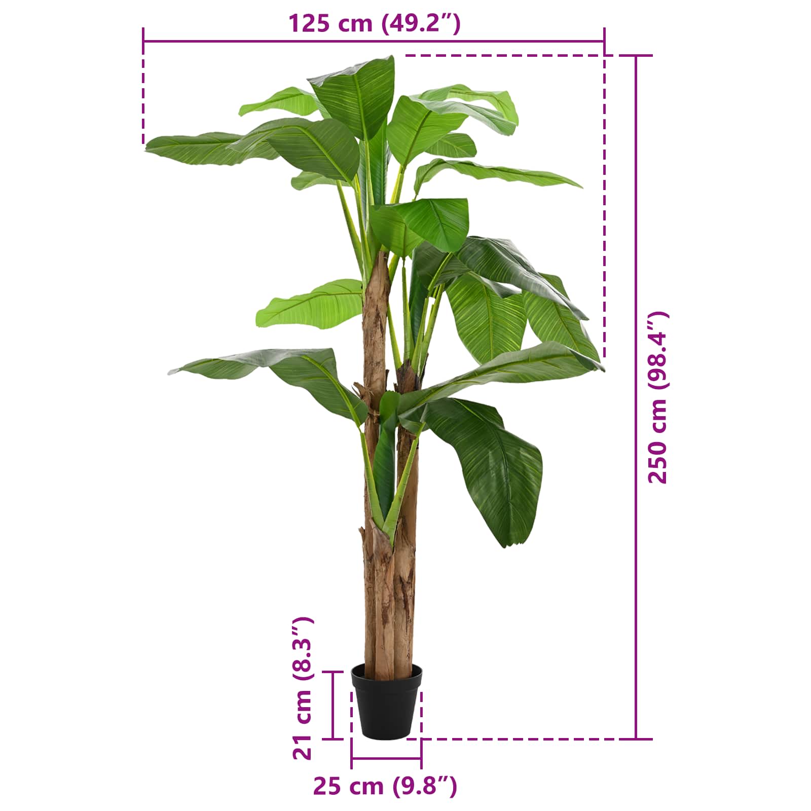 Albero di Banana Artificiale Verde 125 x 25 x 250 cm