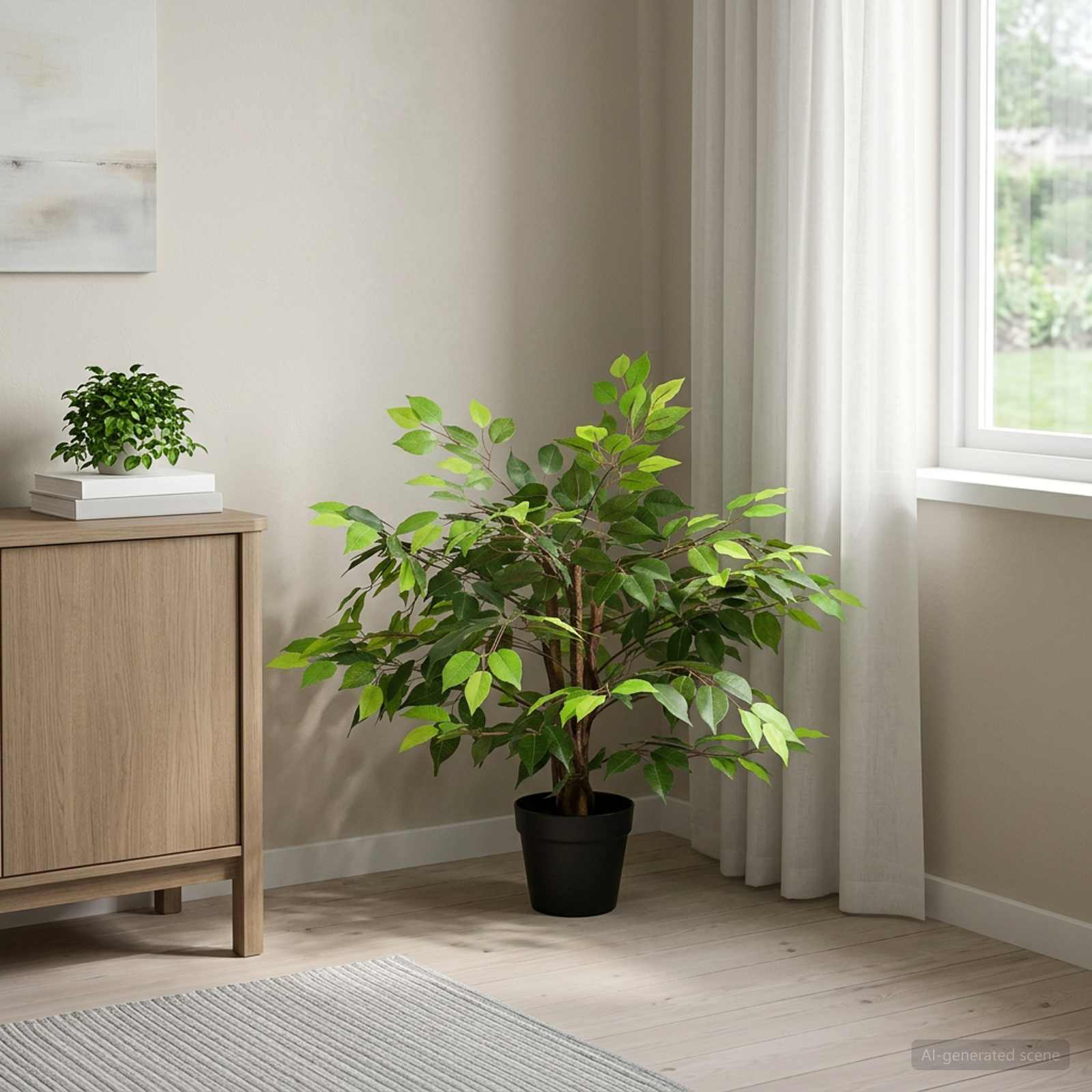 Pianta Ficus Artificiale Verde 73 x 16 x 60 cm Tessuto e Legno