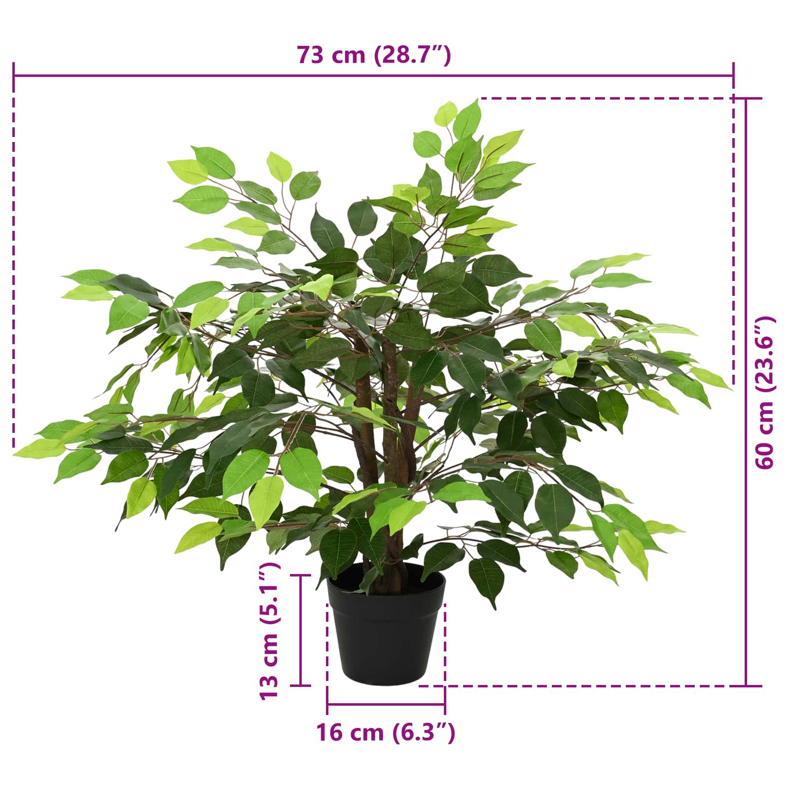 Pianta Ficus Artificiale Verde 73 x 16 x 60 cm Tessuto e Legno