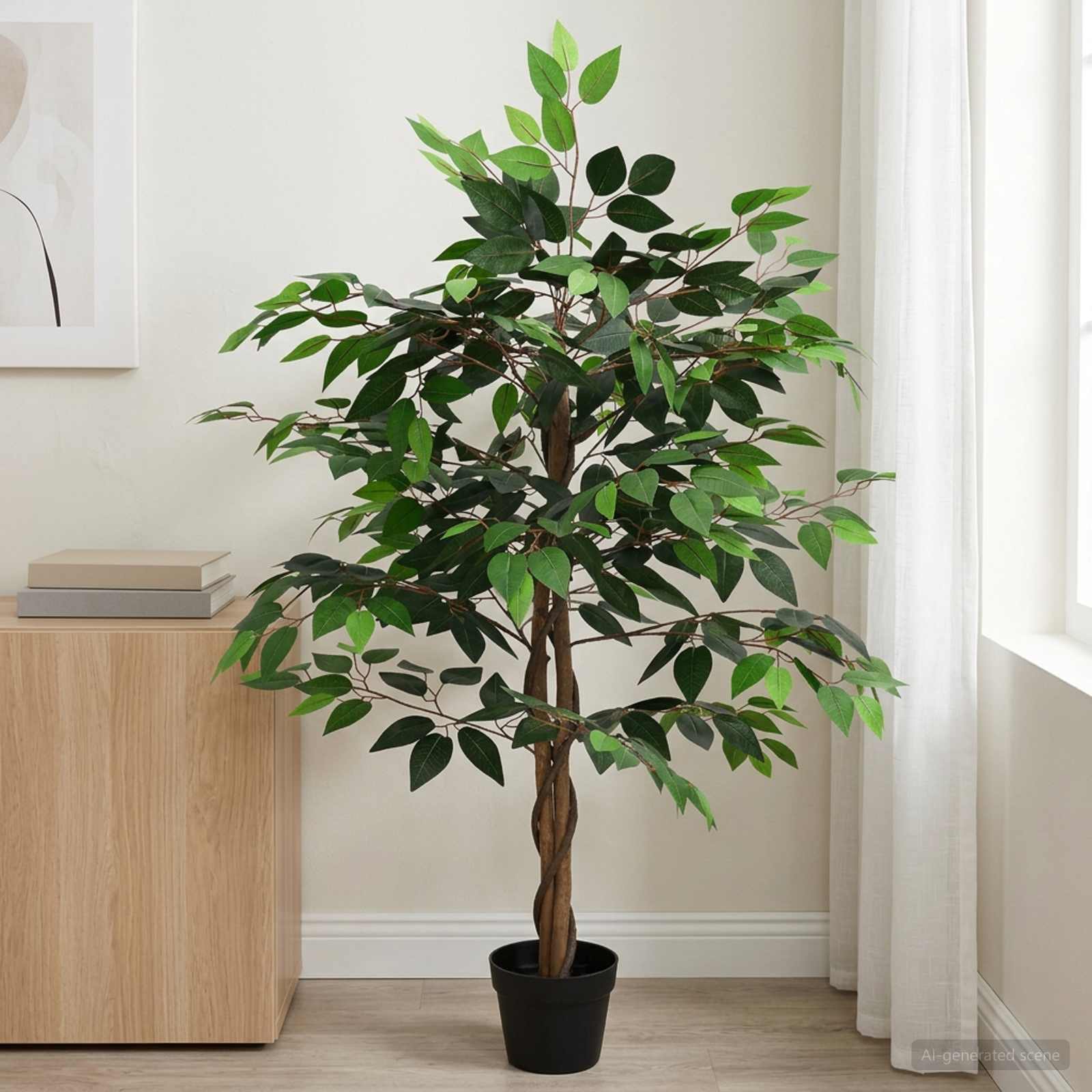 Pianta Ficus Artificiale Verde 90 x 16 x 110 cm Tessuto e Legno