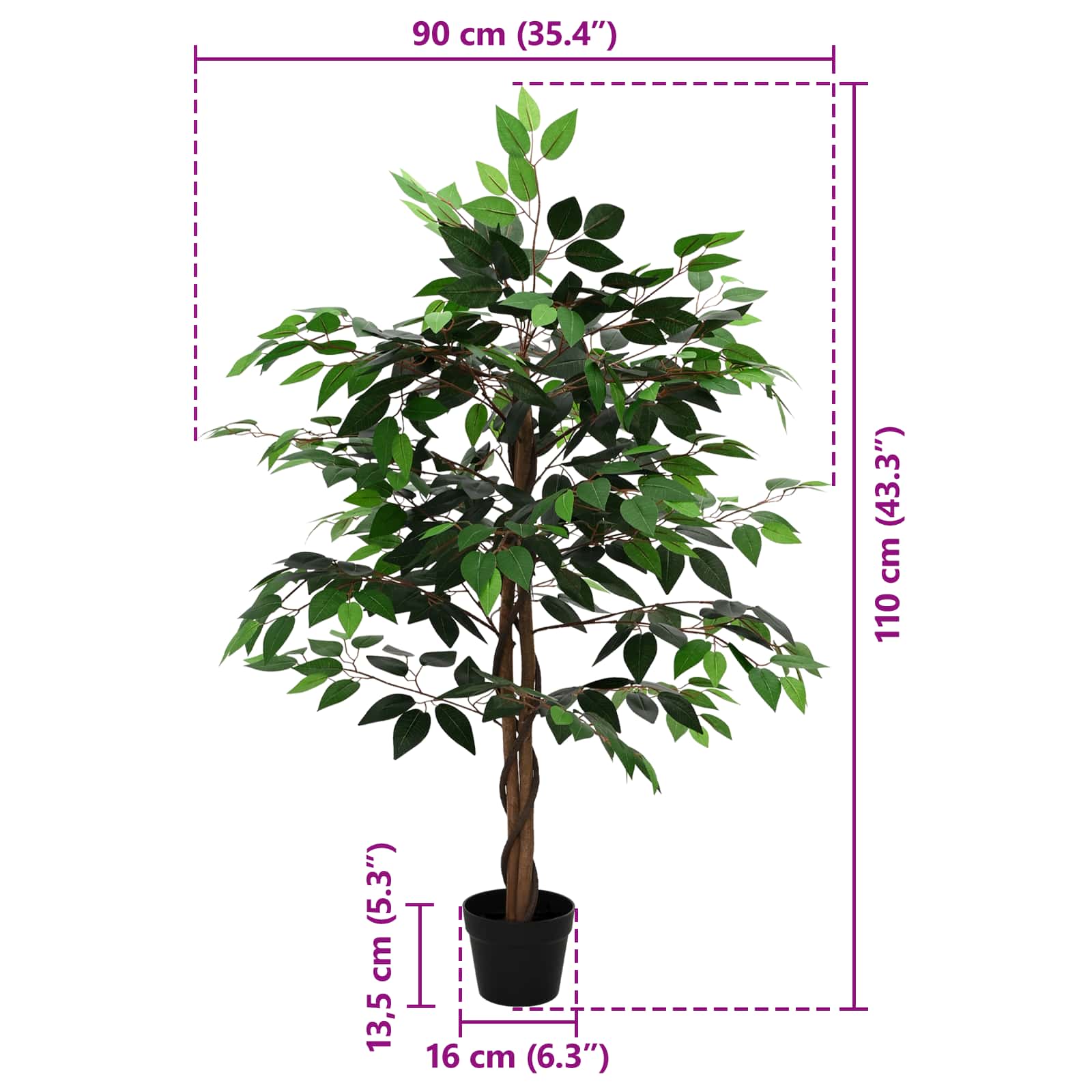 Pianta Ficus Artificiale Verde 90 x 16 x 110 cm Tessuto e Legno