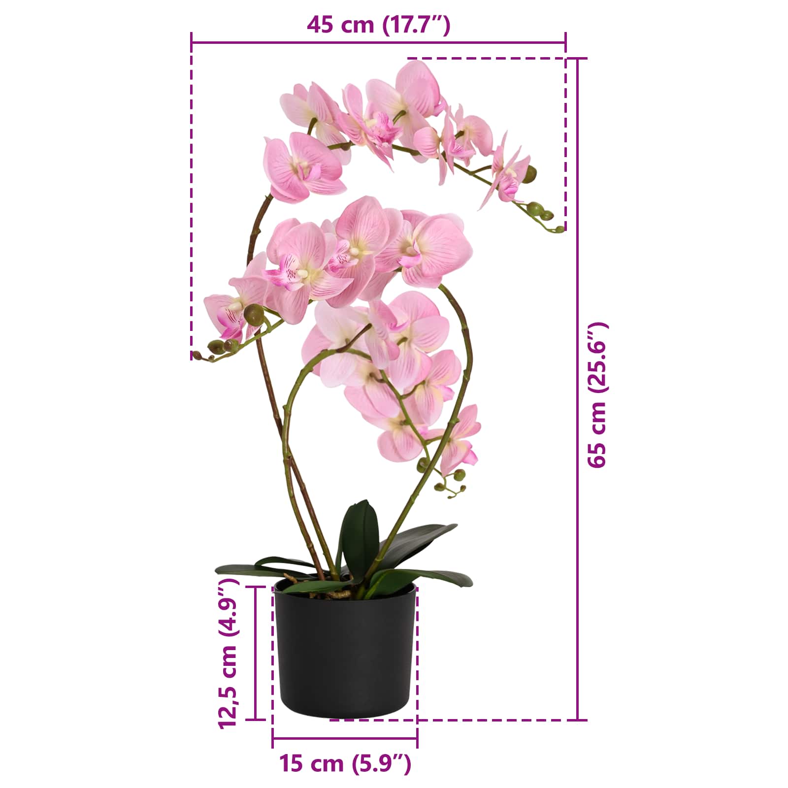 Pianta di Orchidea Artificiale con Vaso Rosa 45 x 15 x 65 cm