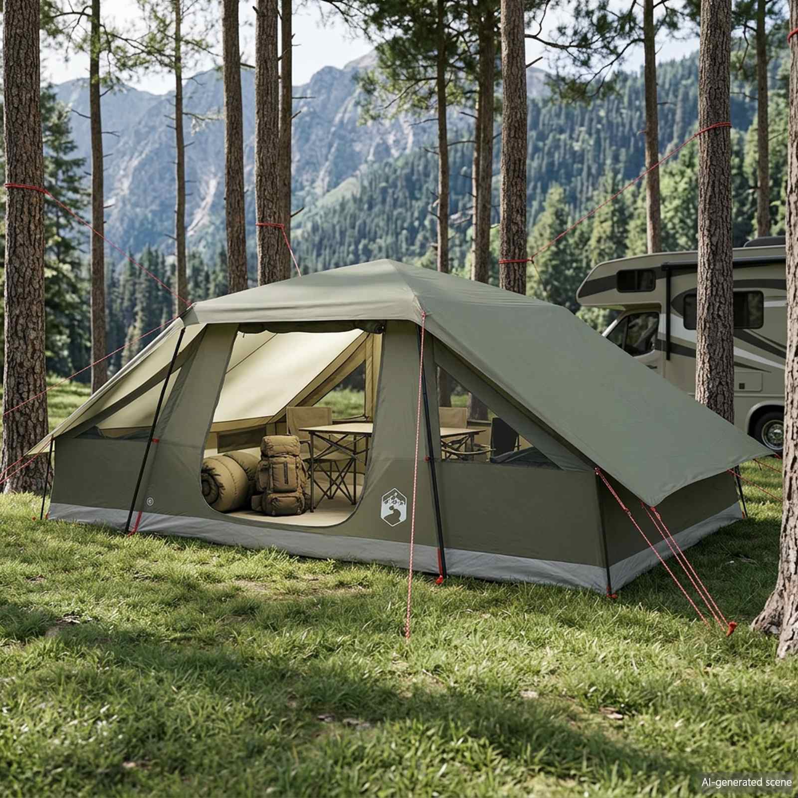 Tenda familiare con telo da pioggia resistente all'acqua