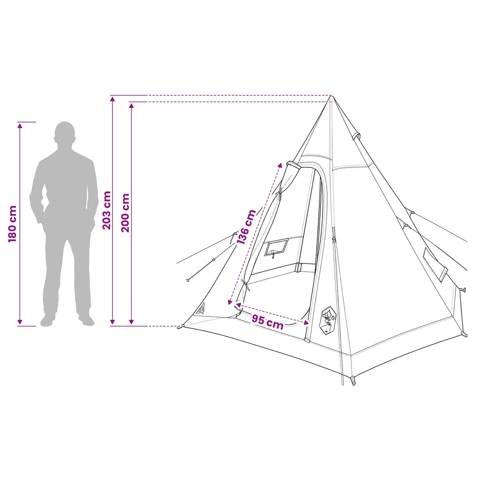 Tipi Tent Water-Resistant 3 persona Blu