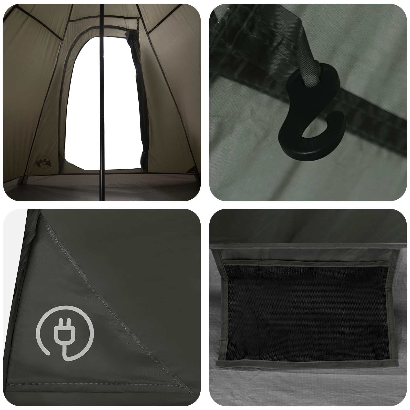 Tipi Tent Water-Resistant 3 persona Verde militare